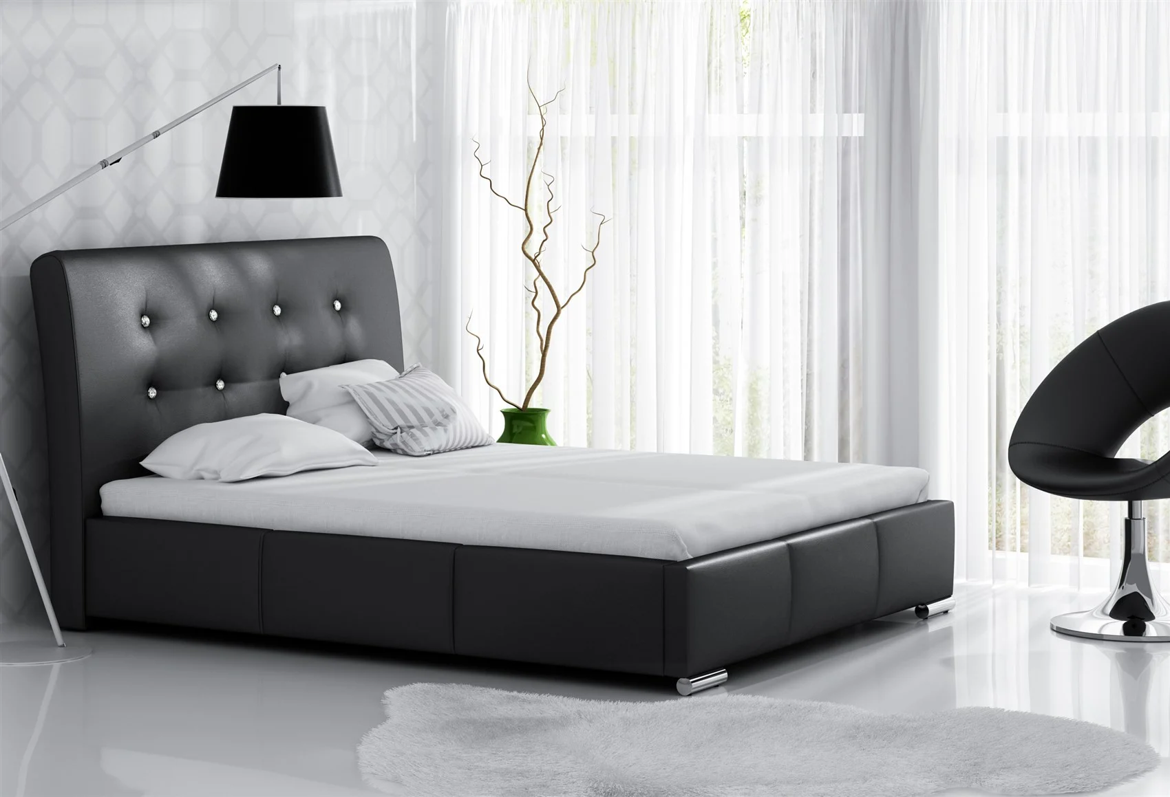 Polsterbett Doppelbett RENE Komplettset Kunstleder Schwarz 140x200cm - Fun Möbel