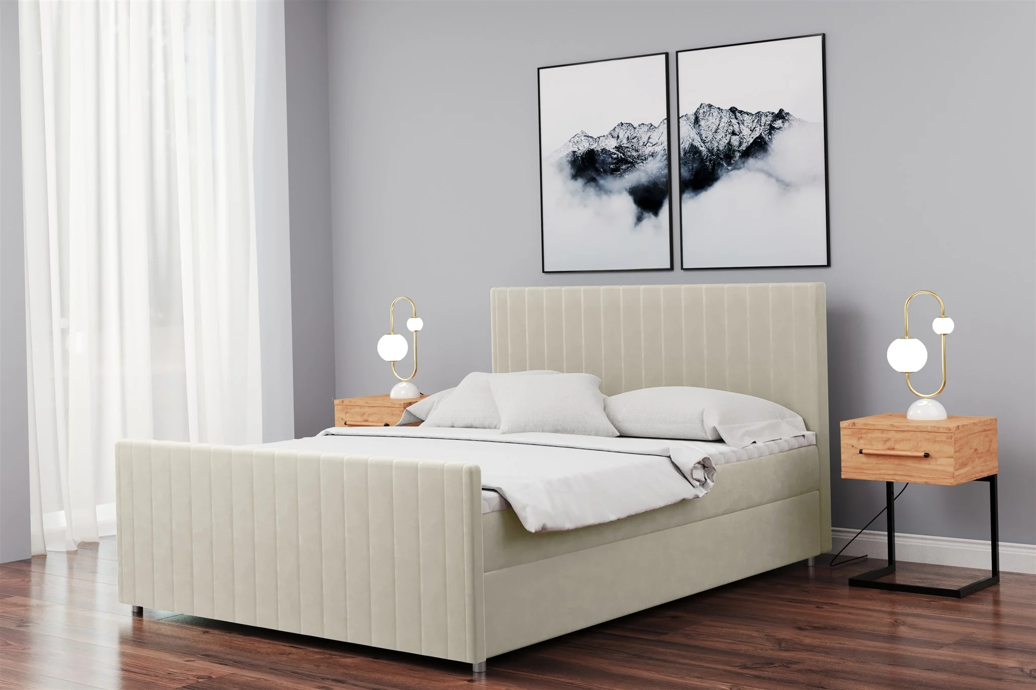 Boxspringbett Schlafzimmerbett ROSALIE 140x200cm in Stoff Matt Velvet Creme - Fun Moebel