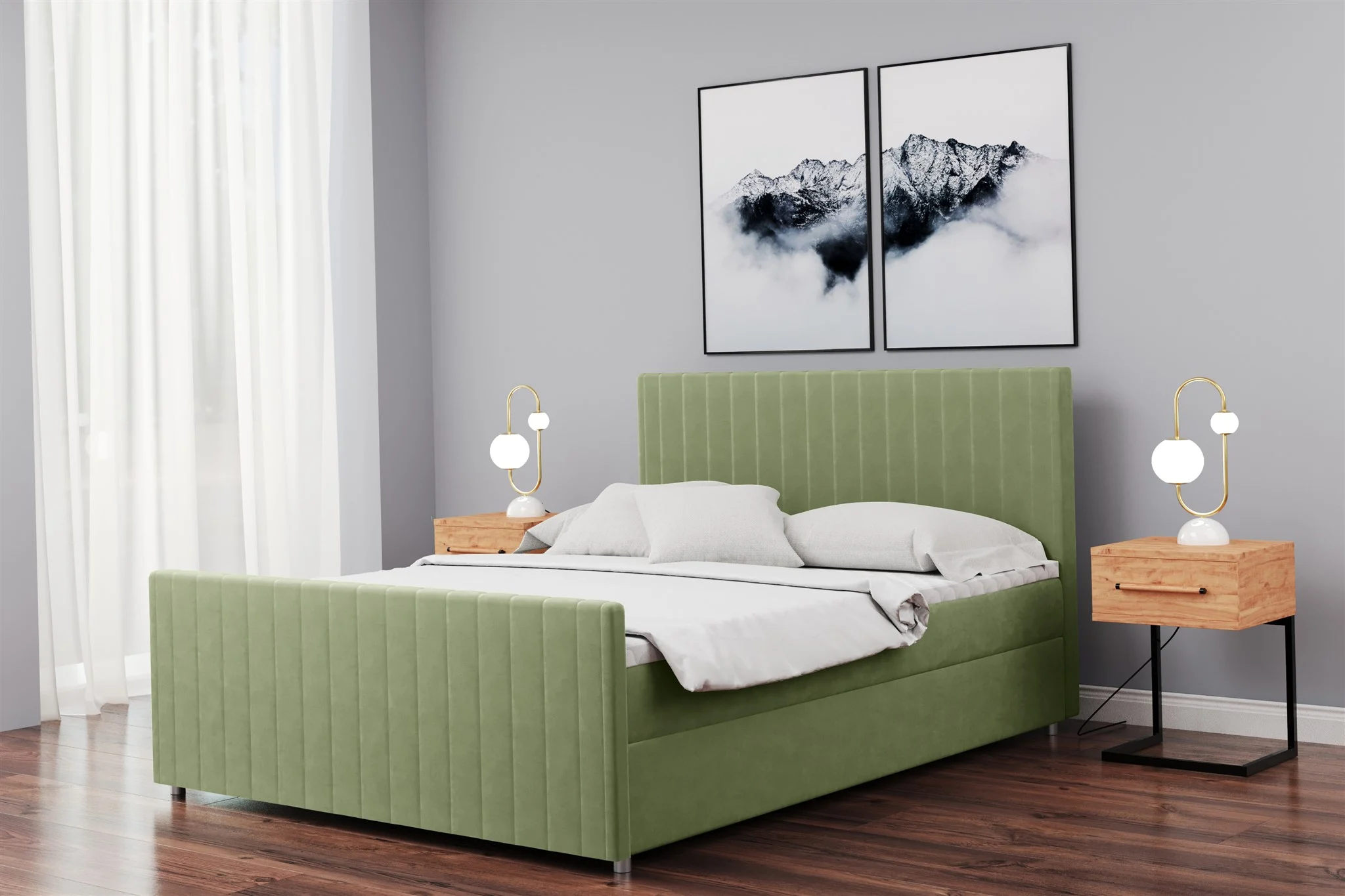 Boxspringbett Schlafzimmerbett ROSALIE 120x200cm in Stoff Matt Velvet Pistazie - Fun Moebel