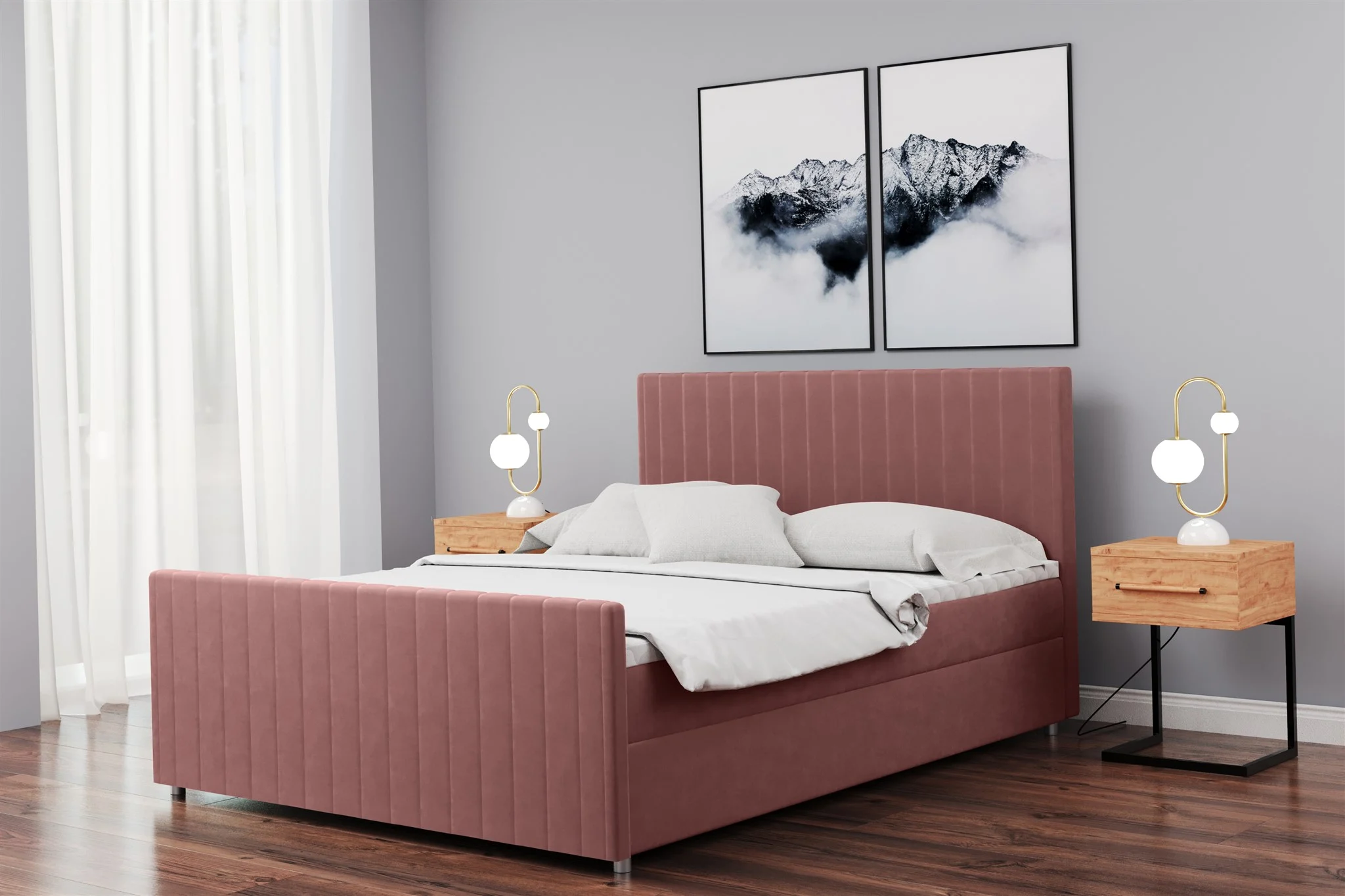 Boxspringbett Schlafzimmerbett ROSALIE 160x200cm in Stoff Matt Velvet Altrosa - Fun Moebel