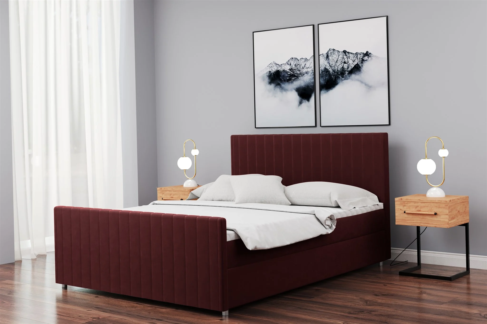 Boxspringbett Schlafzimmerbett ROSALIE 120x200cm in Stoff Matt Velvet Weinrot - Fun Moebel