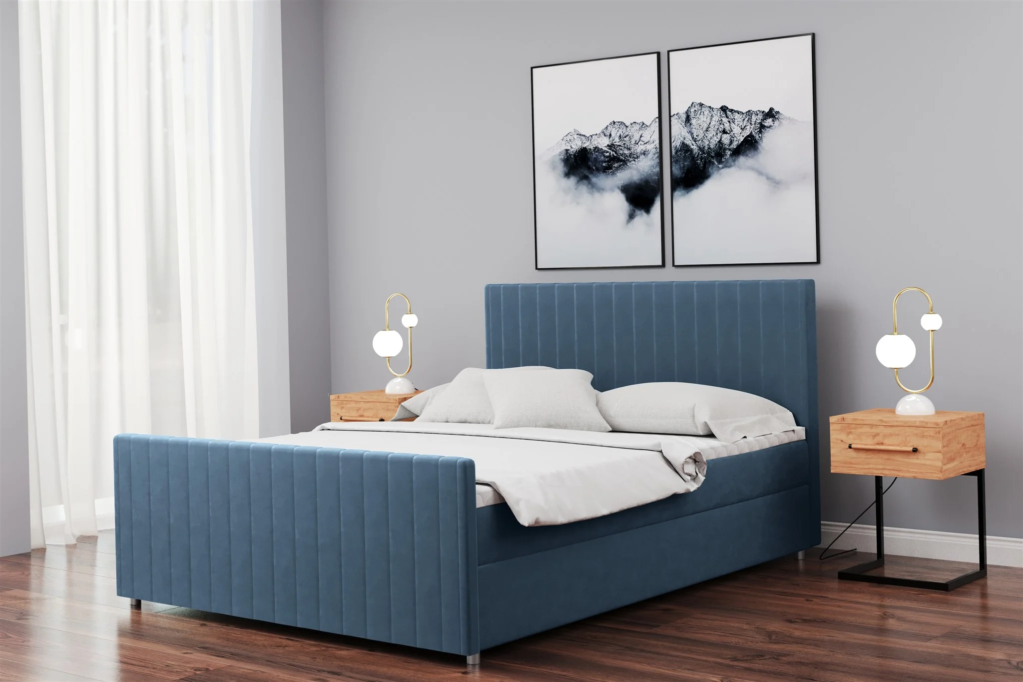 Boxspringbett Schlafzimmerbett ROSALIE 120x200cm in Stoff Matt Velvet Blau - Fun Moebel