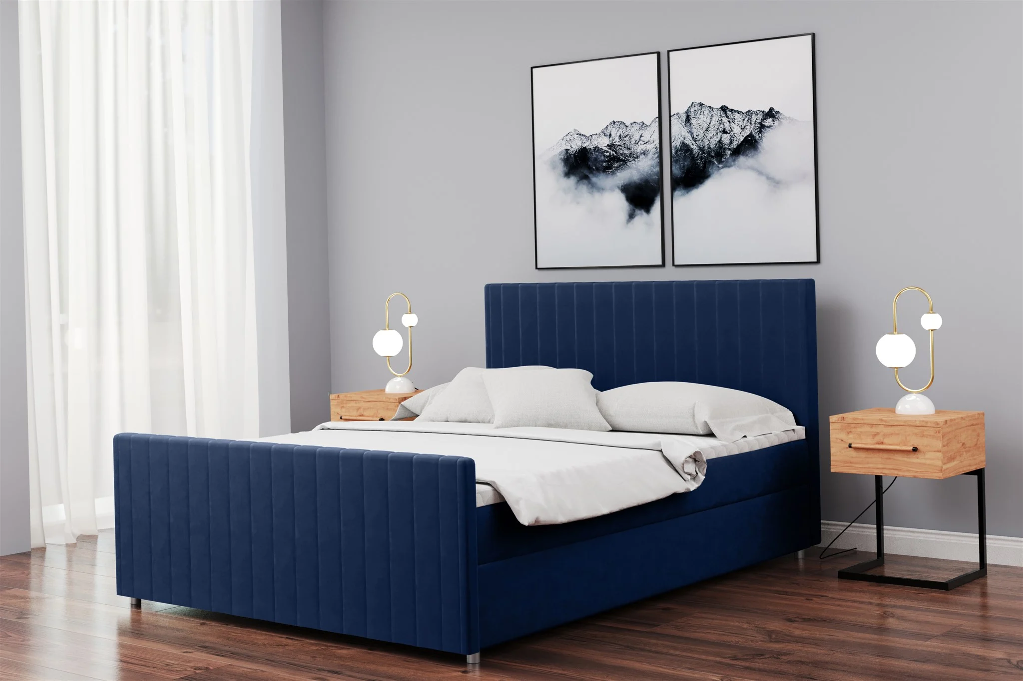 Boxspringbett Schlafzimmerbett ROSALIE 120x200cm in Stoff Matt Velvet Dunkelblau - Fun Moebel