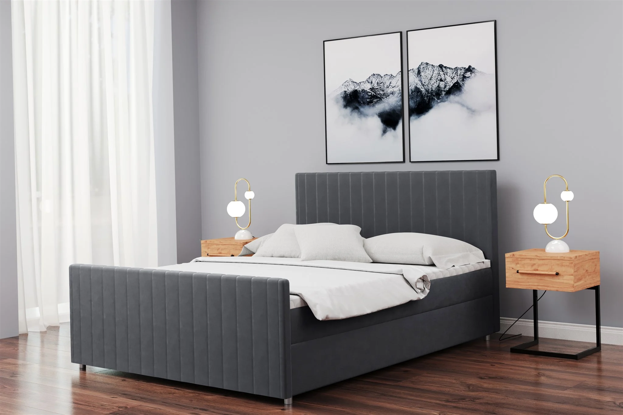 Boxspringbett Schlafzimmerbett ROSALIE 160x200cm in Stoff Matt Velvet Dunkelgrau - Fun Moebel