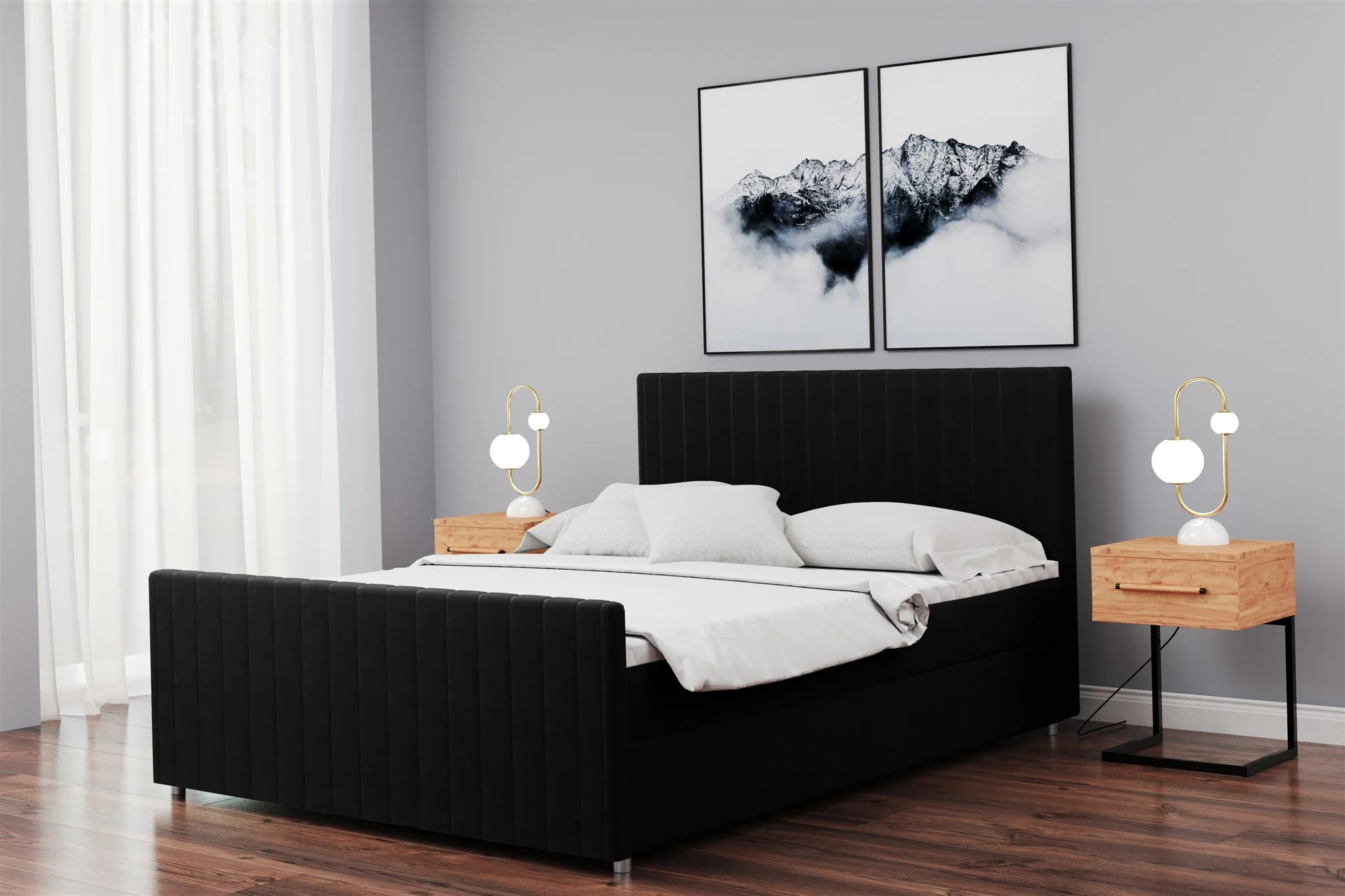 Boxspringbett Schlafzimmerbett ROSALIE 120x200cm in Stoff Matt Velvet Schwarz - Fun Moebel