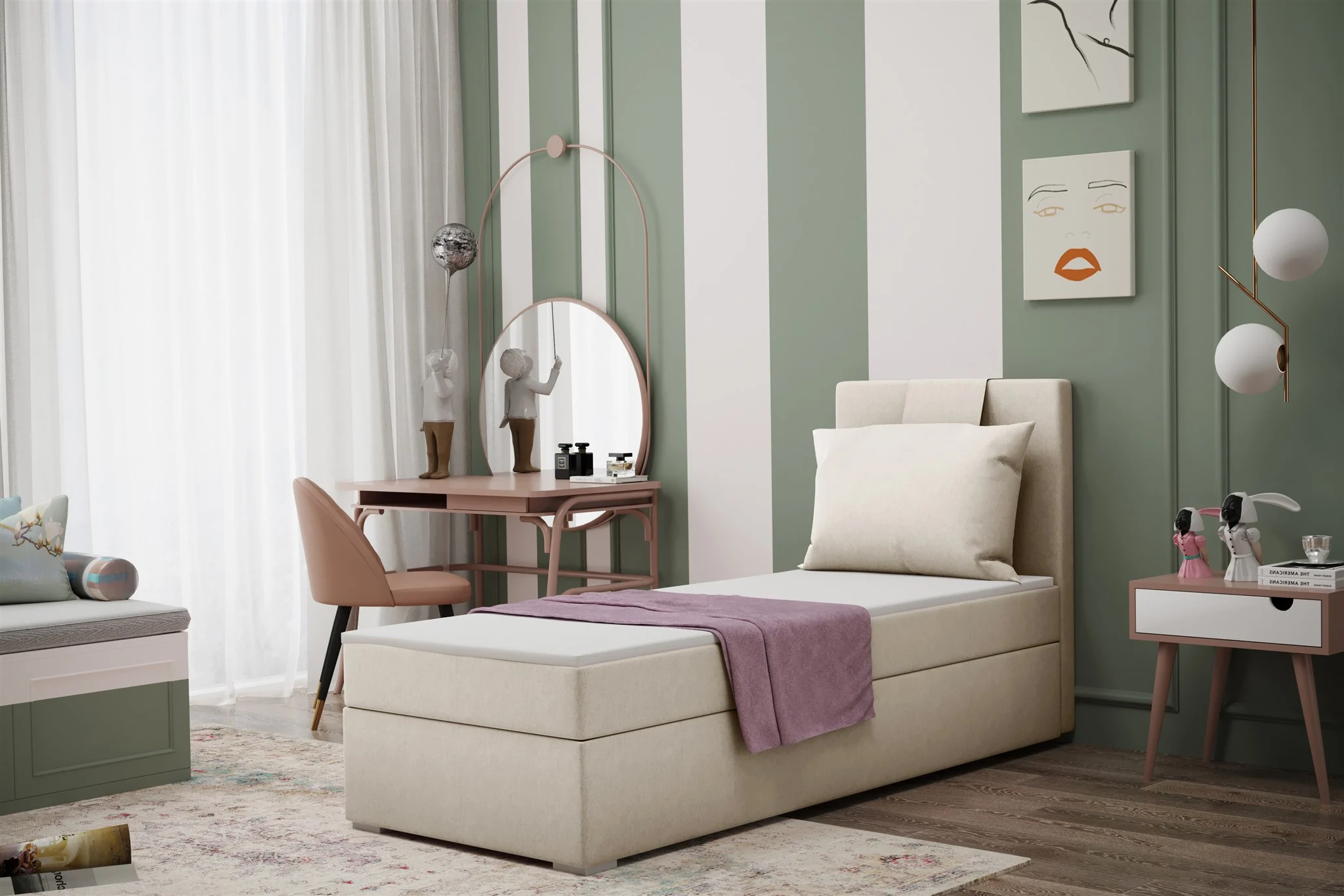 Boxspringbett Schlafzimmerbett SALMA 70x200cm in Stoff Soro Beige - Fun Moebel