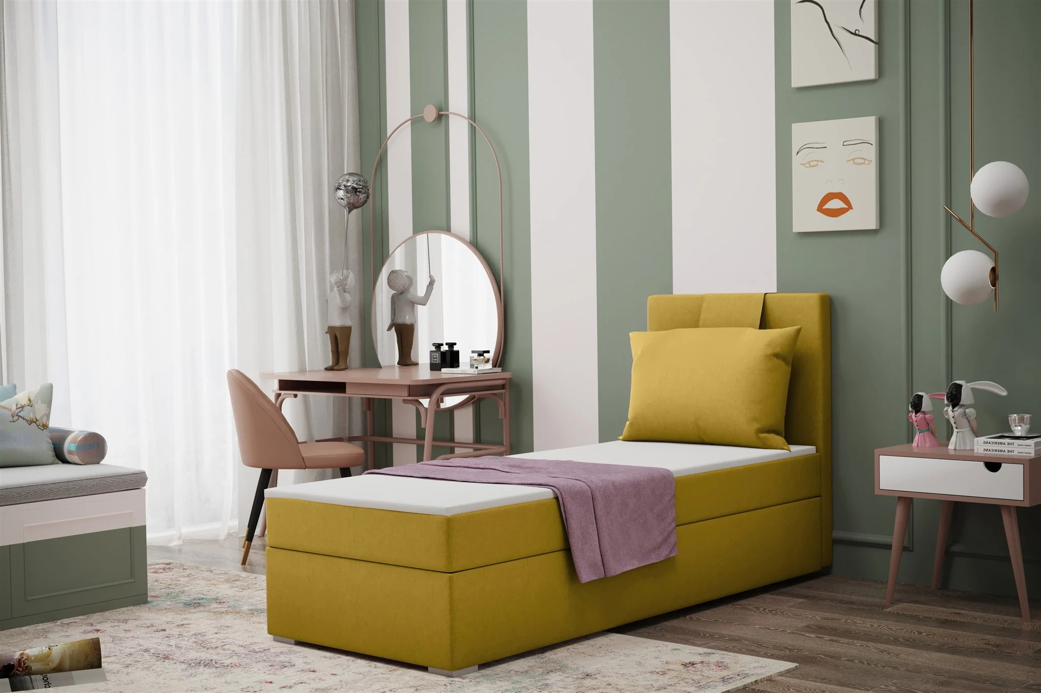 Boxspringbett Schlafzimmerbett SALMA 80x200cm in Stoff Soro Gelb - Fun Moebel