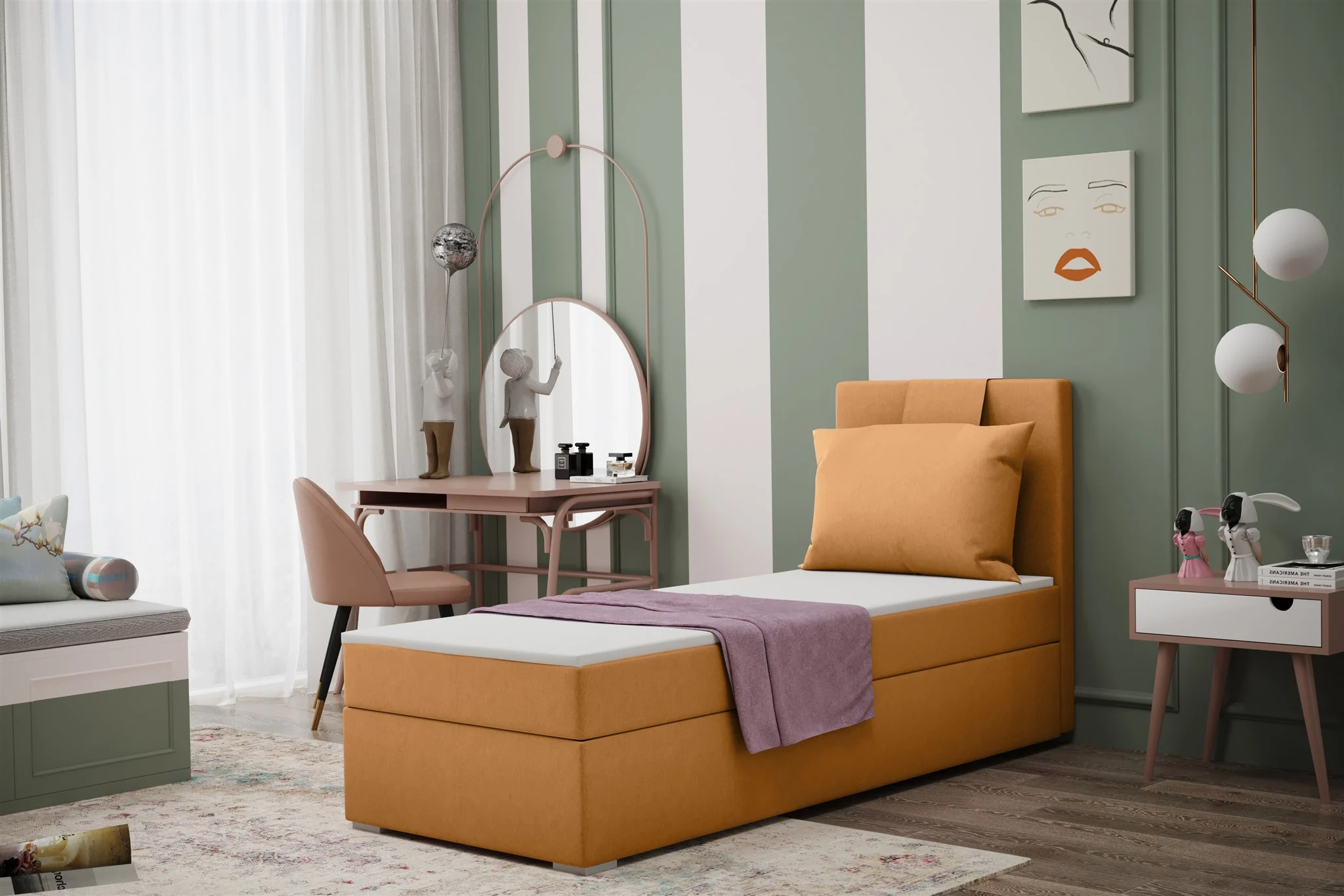 Boxspringbett Schlafzimmerbett SALMA 80x200cm in Stoff Soro Senf - Fun Moebel