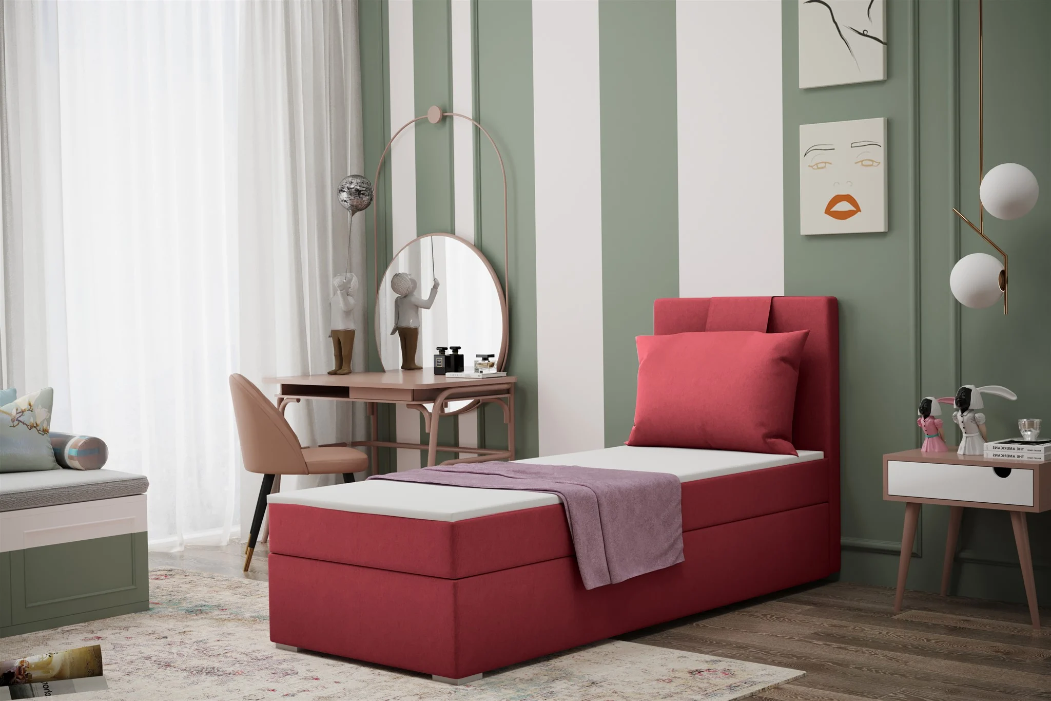 Boxspringbett Schlafzimmerbett SALMA 80x200cm in Stoff Soro Rot - Fun Moebel
