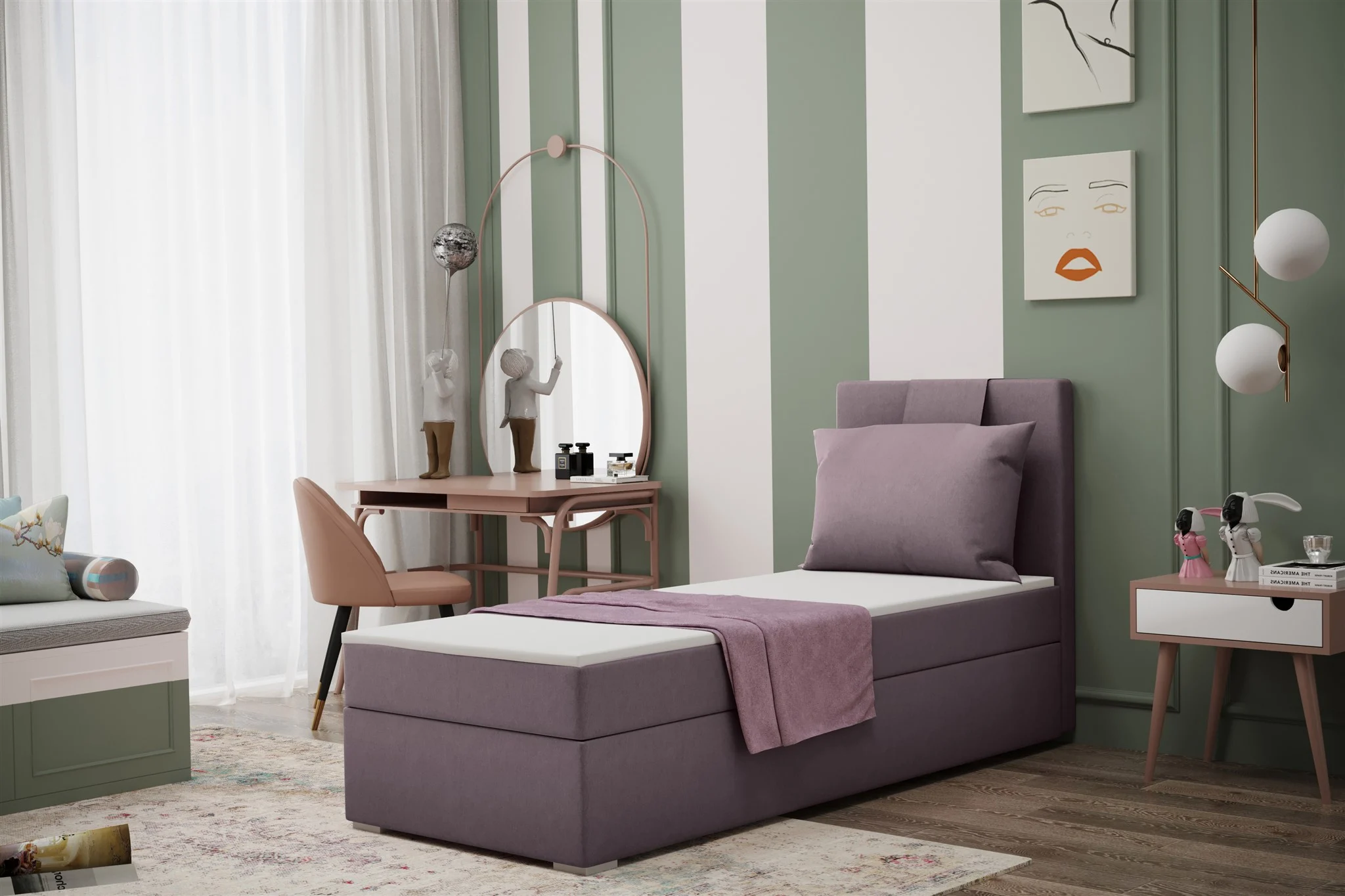 Boxspringbett Schlafzimmerbett SALMA 70x200cm in Stoff Soro Flieder - Fun Moebel