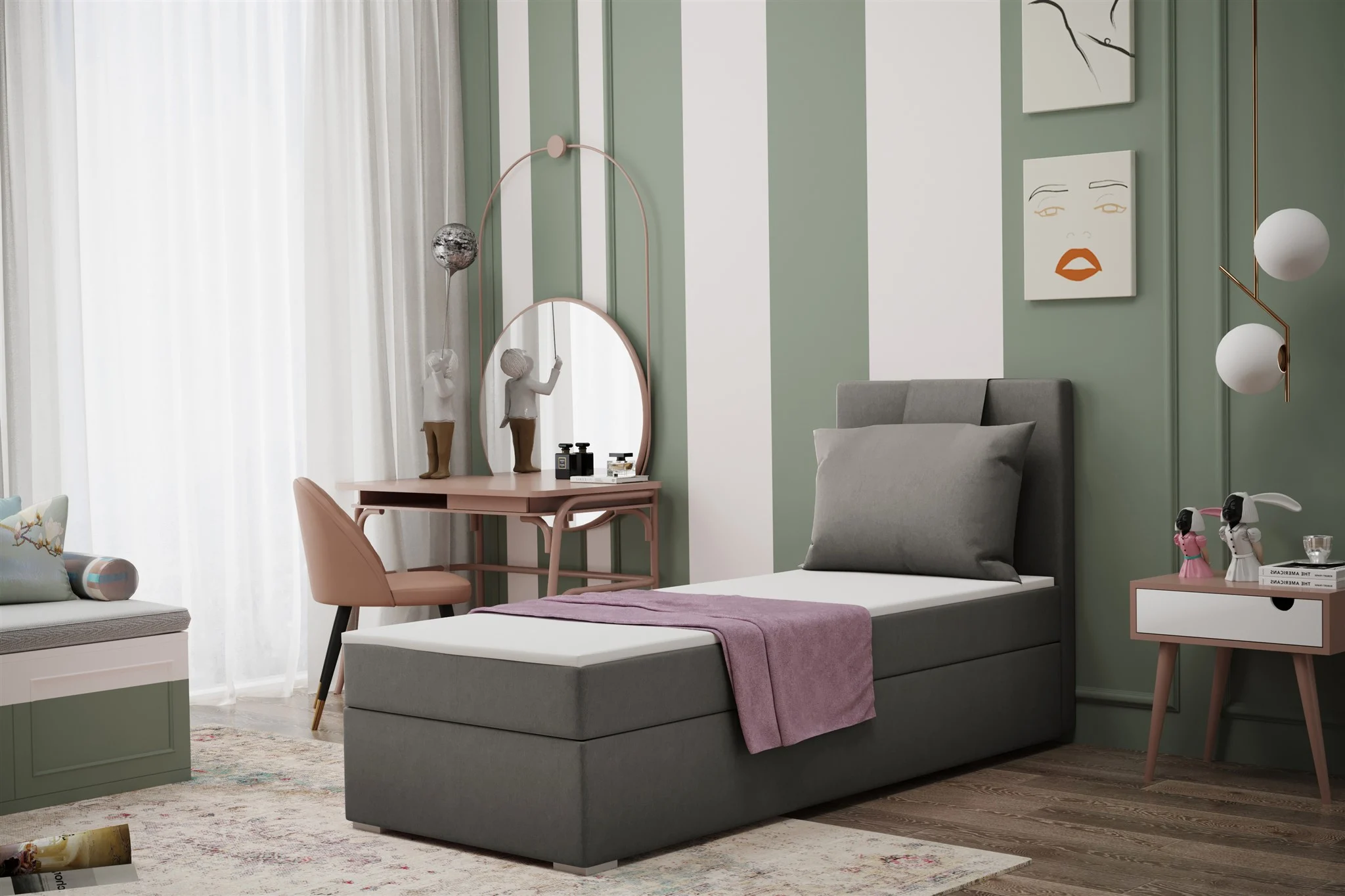 Boxspringbett Schlafzimmerbett SALMA 80x200cm in Stoff Soro Taupe - Fun Moebel