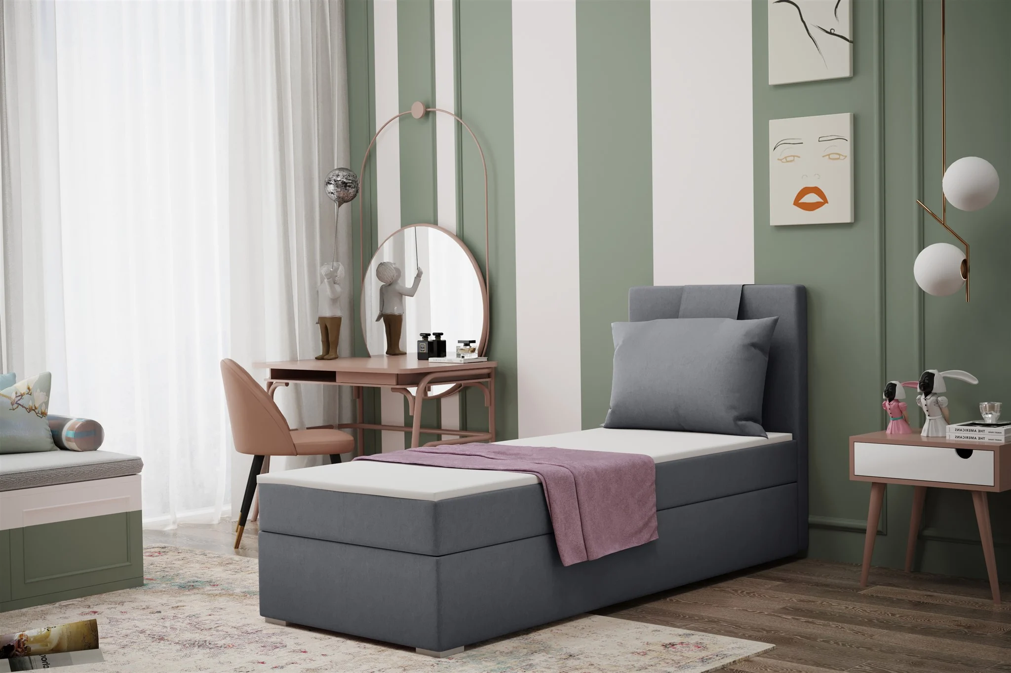 Boxspringbett Schlafzimmerbett SALMA 70x200cm in Stoff Soro Grau - Fun Moebel