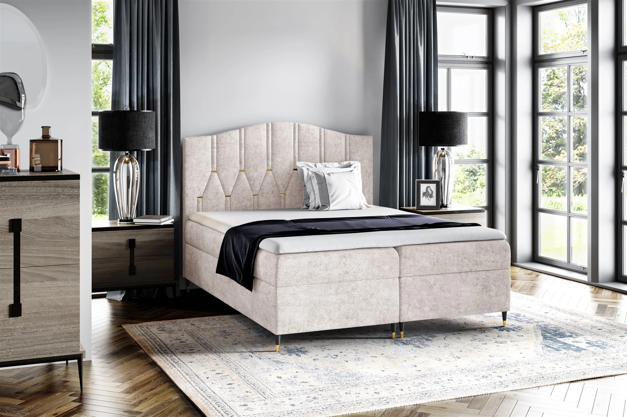 Boxspringbett Schlafzimmerbett SELIM 120x200cm in Stoff Touch Me Creme - Fun Moebel