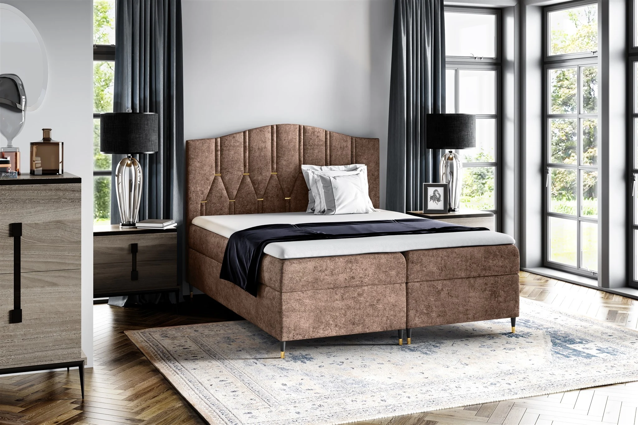 Boxspringbett Schlafzimmerbett SELIM 120x200cm in Stoff Touch Me Braun - Fun Moebel