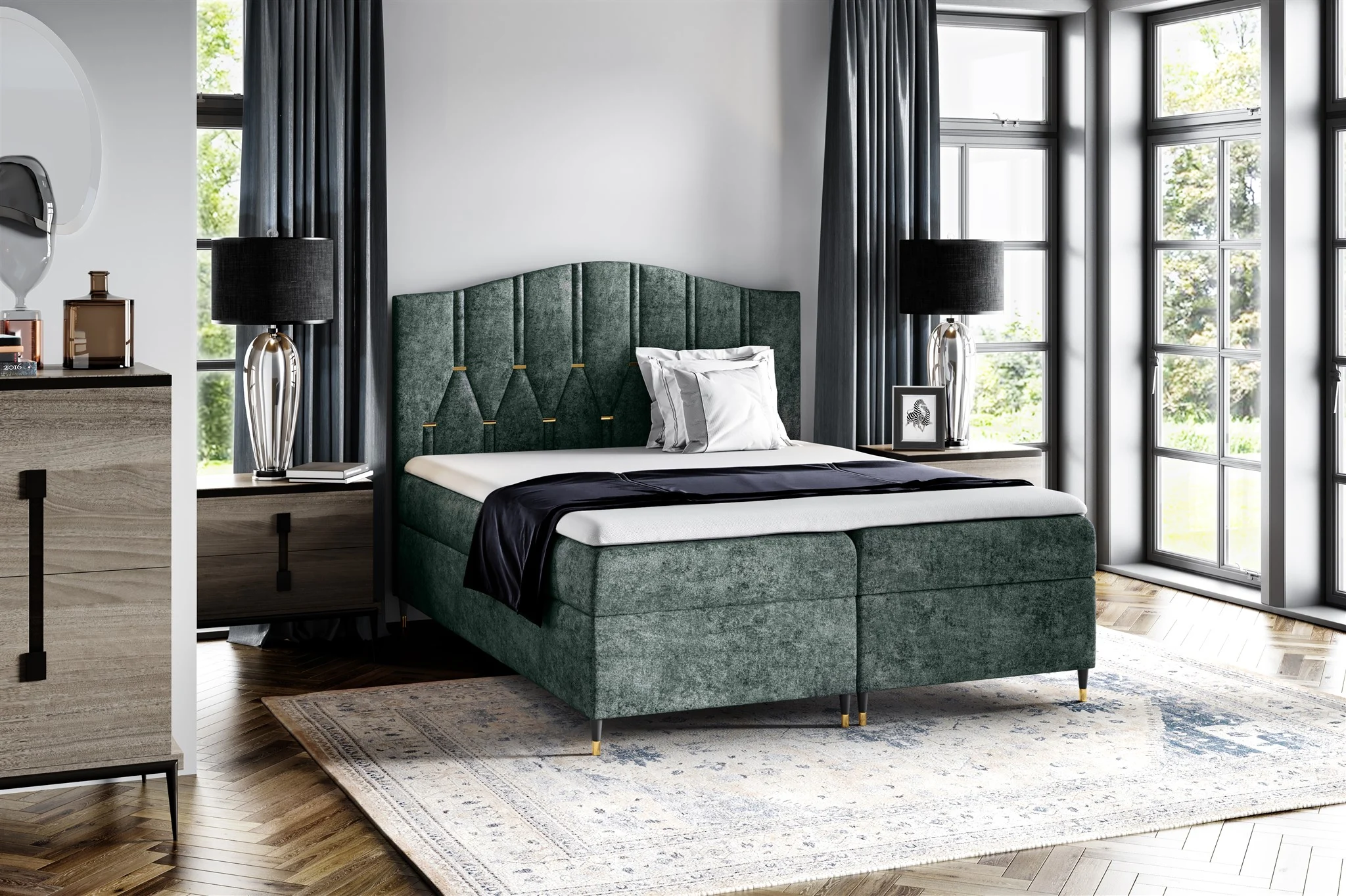 Boxspringbett Schlafzimmerbett SELIM 120x200cm in Stoff Touch Me Grün - Fun Moebel