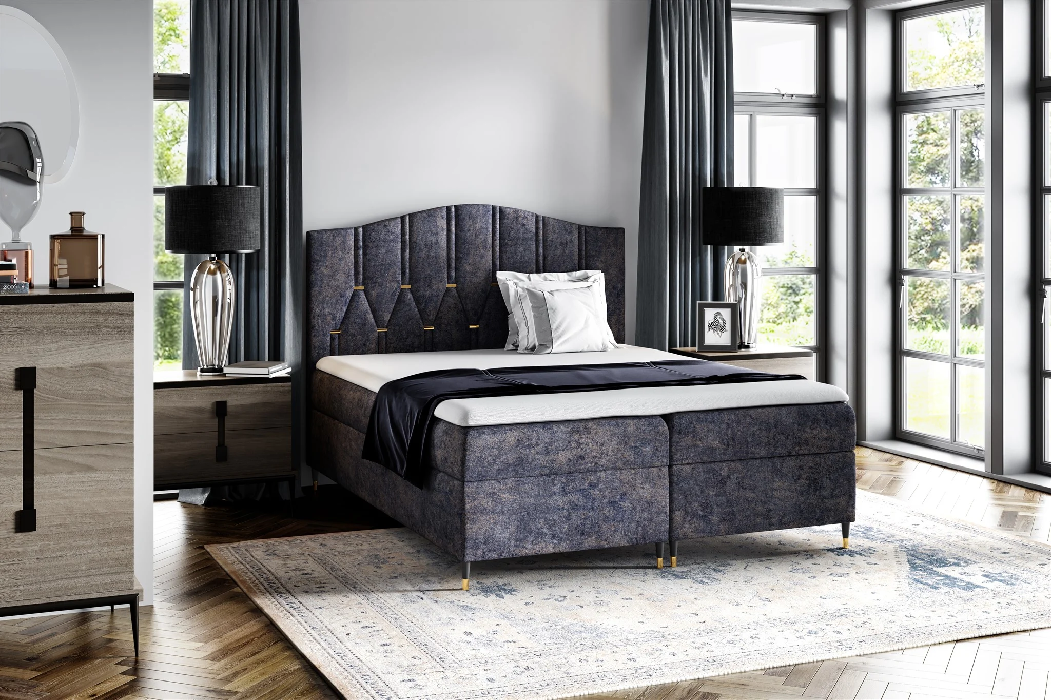 Boxspringbett Schlafzimmerbett SELIM 120x200cm in Stoff Touch Me Saphir - Fun Moebel