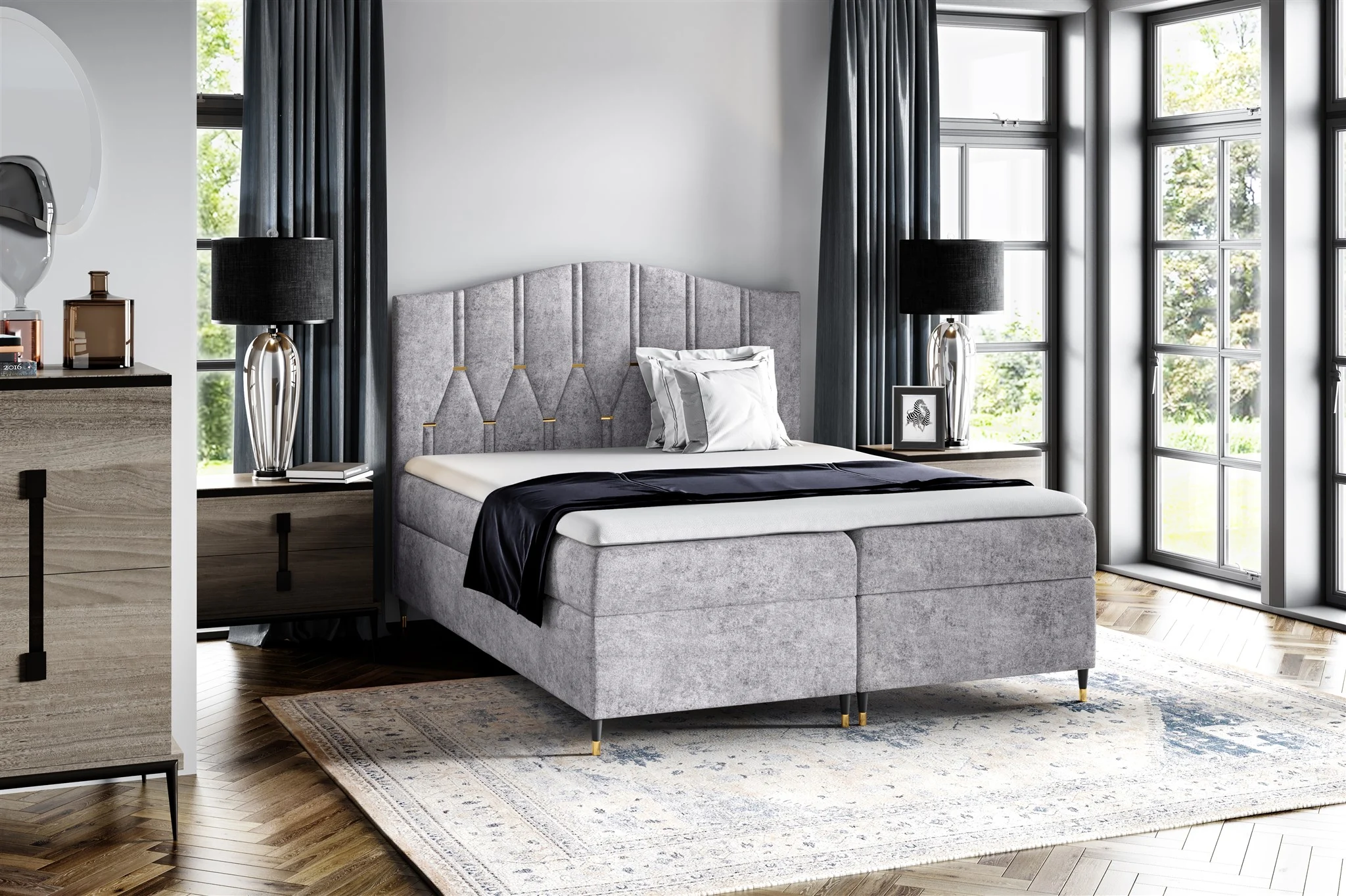 Boxspringbett Schlafzimmerbett SELIM 200x200cm in Stoff Touch Me Grau - Fun Moebel
