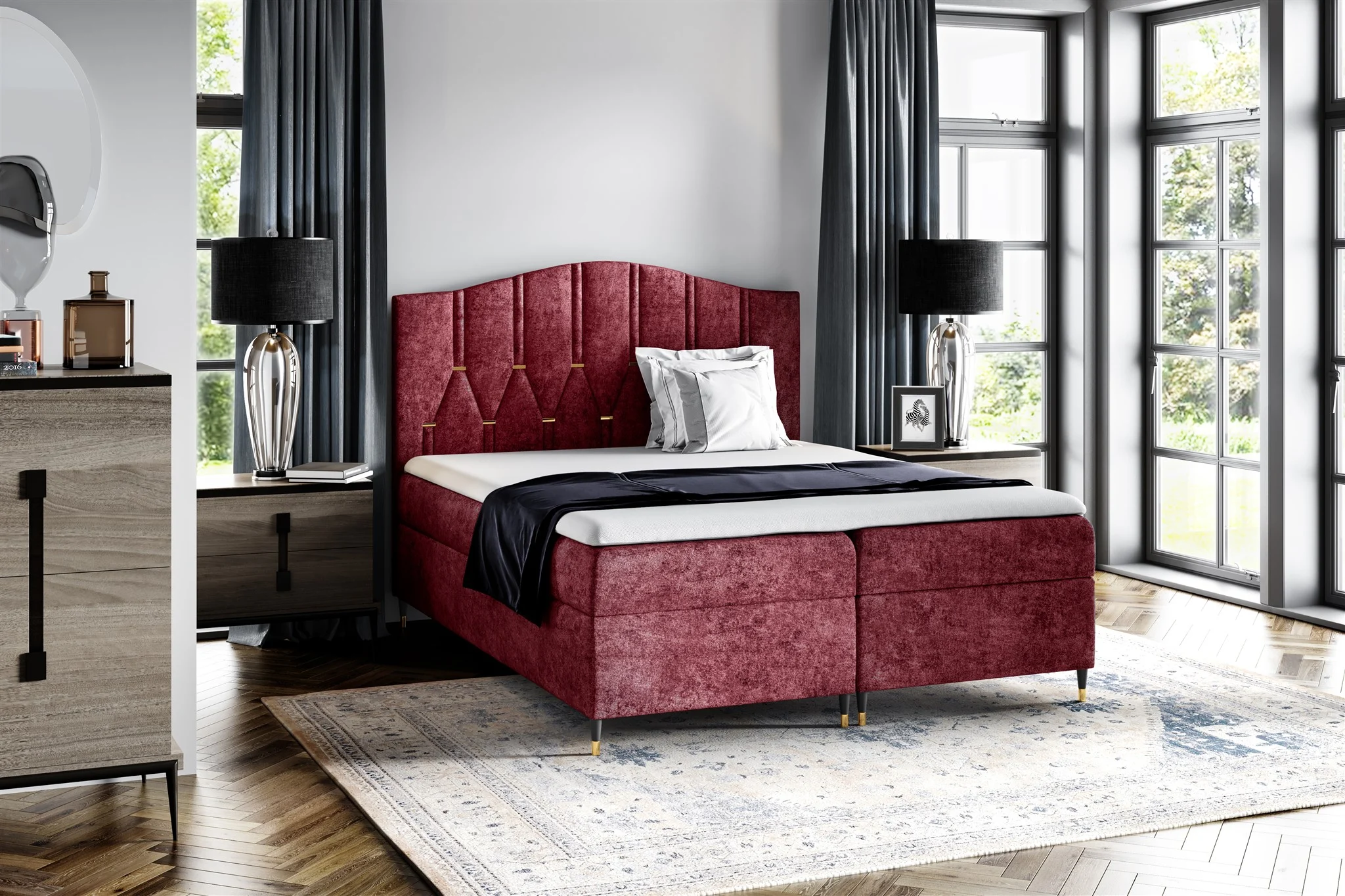 Boxspringbett Schlafzimmerbett SELIM 120x200cm in Stoff Touch Me Rot - Fun Moebel