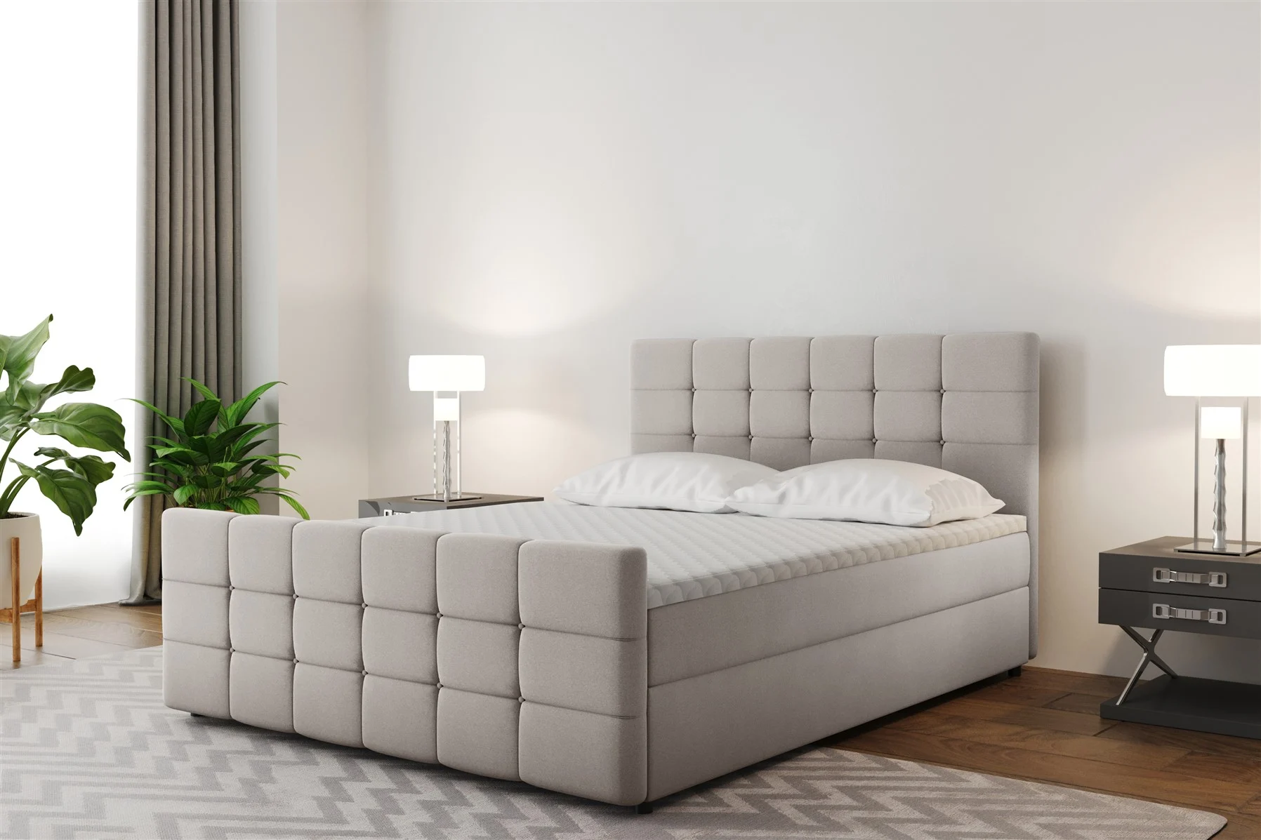 Boxspringbett Schlafzimmerbett SENON 120x220cm Stoff Beige inkl. Bettkasten - Fun Moebel