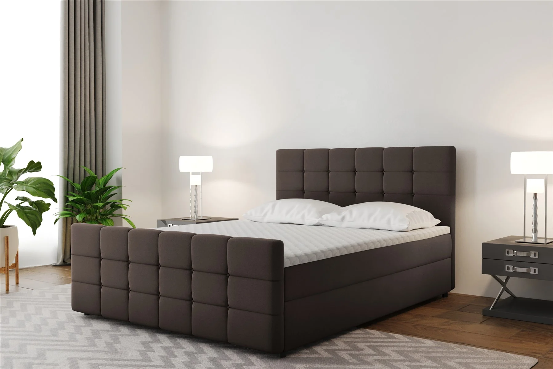 Boxspringbett Schlafzimmerbett SENON 120x220cm Stoff Braun inkl. Bettkasten - Fun Moebel