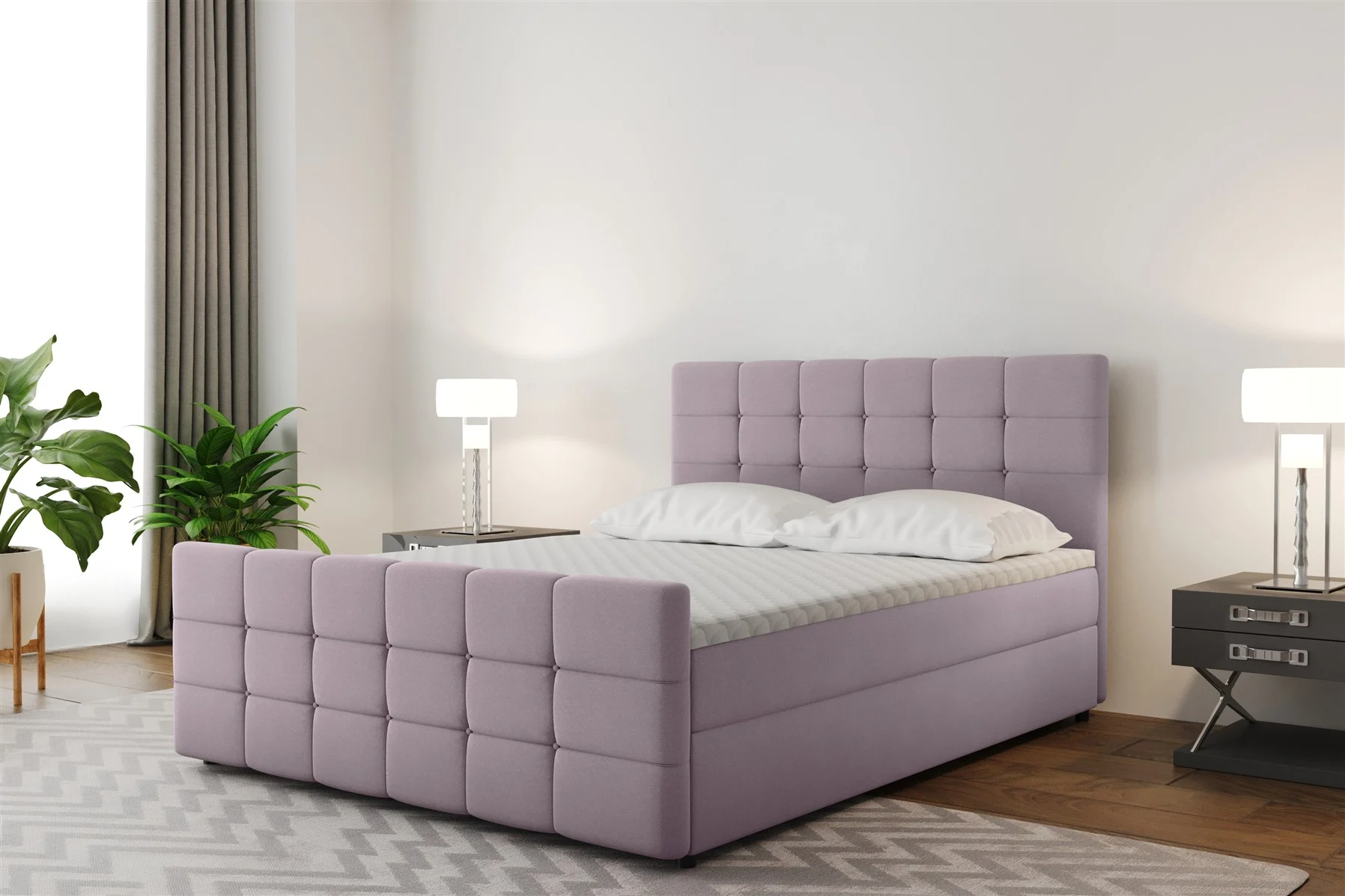 Boxspringbett Schlafzimmerbett SENON 140x220cm Stoff Rose inkl. Bettkasten - Fun Moebel