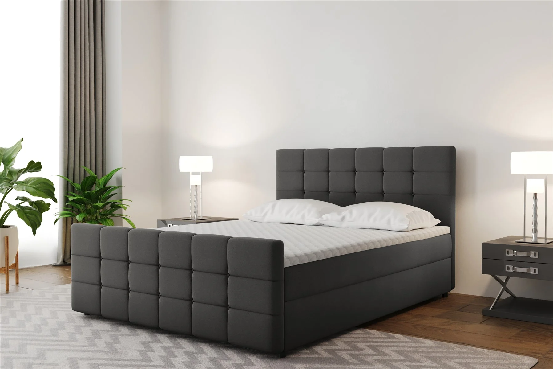 Boxspringbett Schlafzimmerbett SENON 120x220cm Stoff Anthrazit inkl. Bettkasten - Fun Moebel