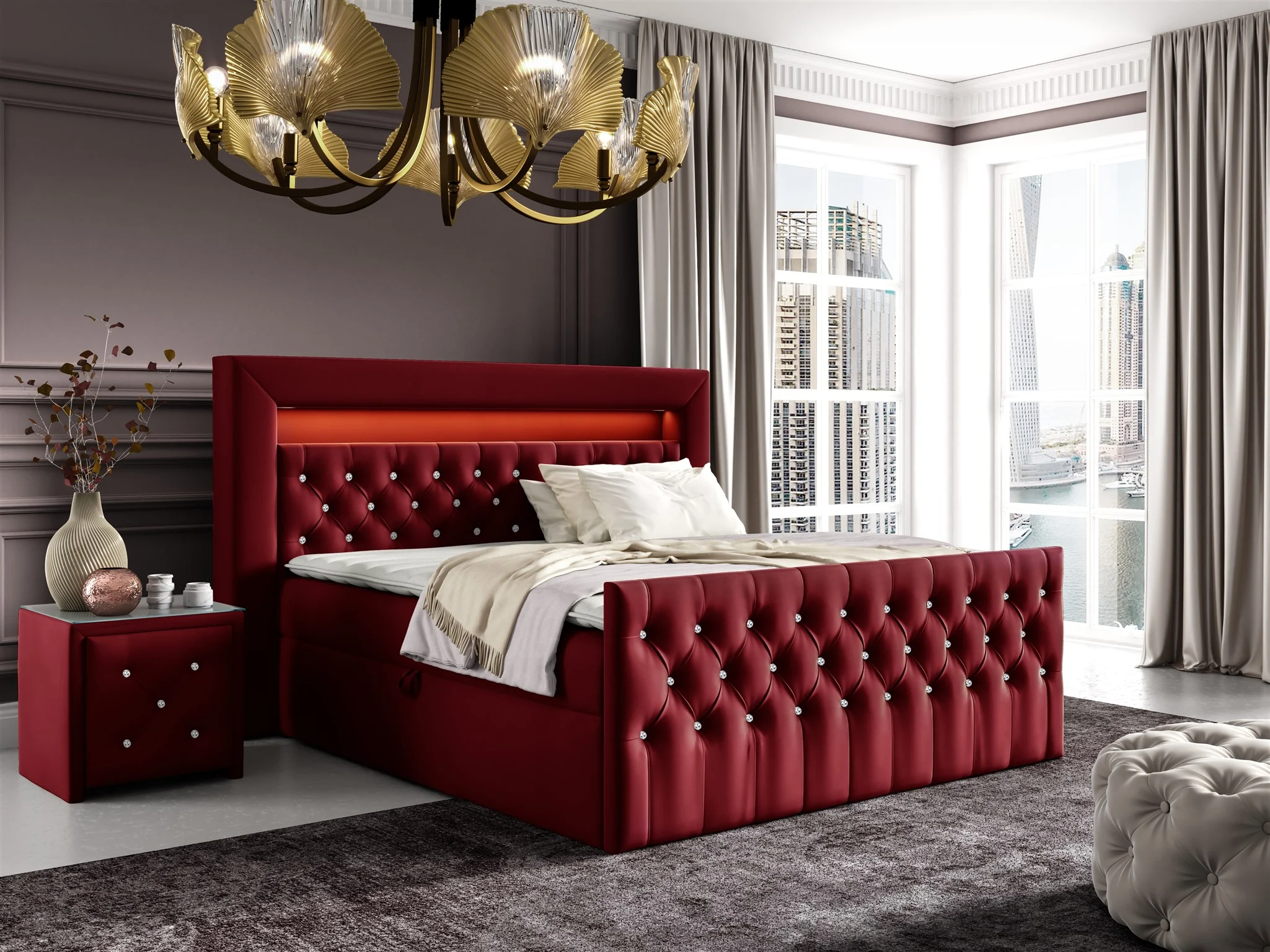 Boxspringbett Schlafzimmerbett SEVRA Nr.1 120x200cm in Elisa Velvet Bordeauxrot - Fun Möbel
