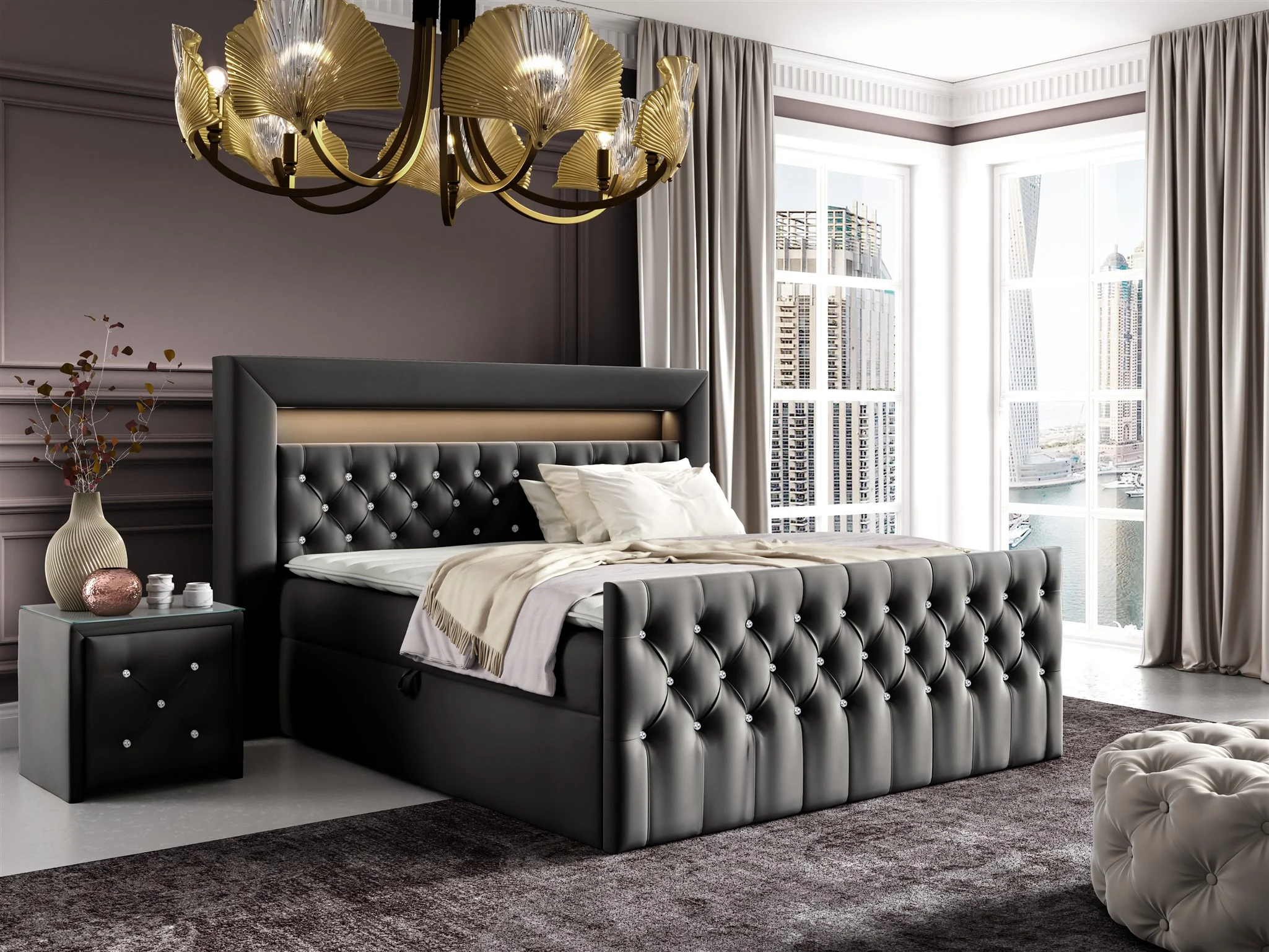 Boxspringbett Schlafzimmerbett SEVRA Nr.1 160x200cm in Elisa Velvet Anthrazit - Fun Möbel