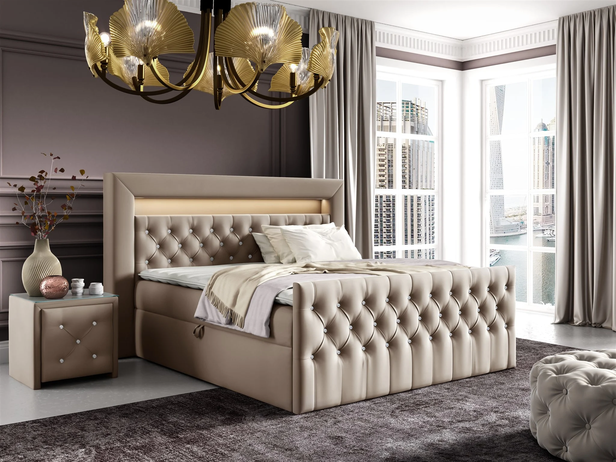 Boxspringbett Schlafzimmerbett SEVRA Nr.1 120x200cm in Elisa Velvet Beige - Fun Möbel