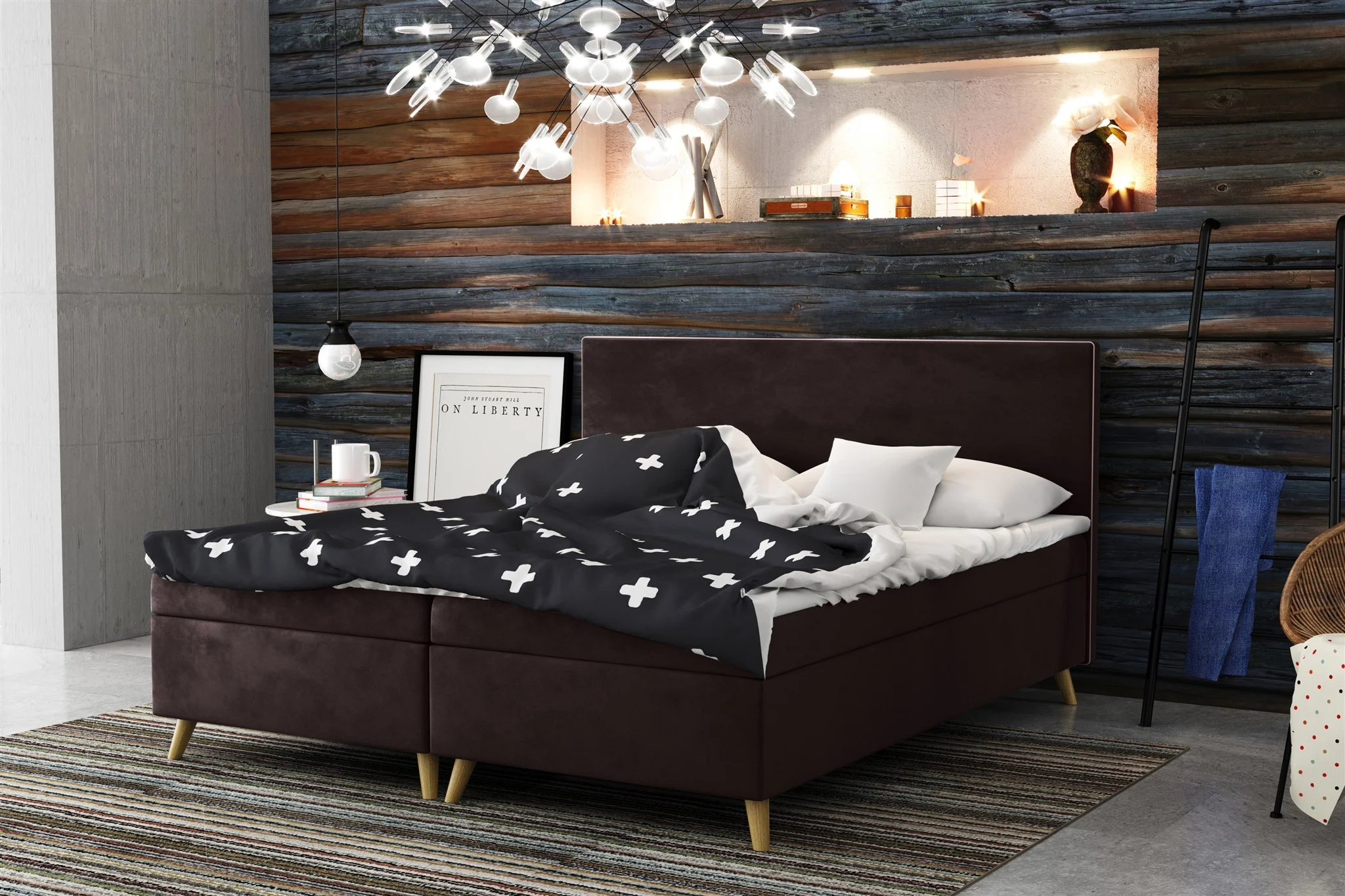 Boxspringbett Schlafzimmerbett Sileno 160x200cm in Stoff Riviera Dunkelbraun - Fun Moebel