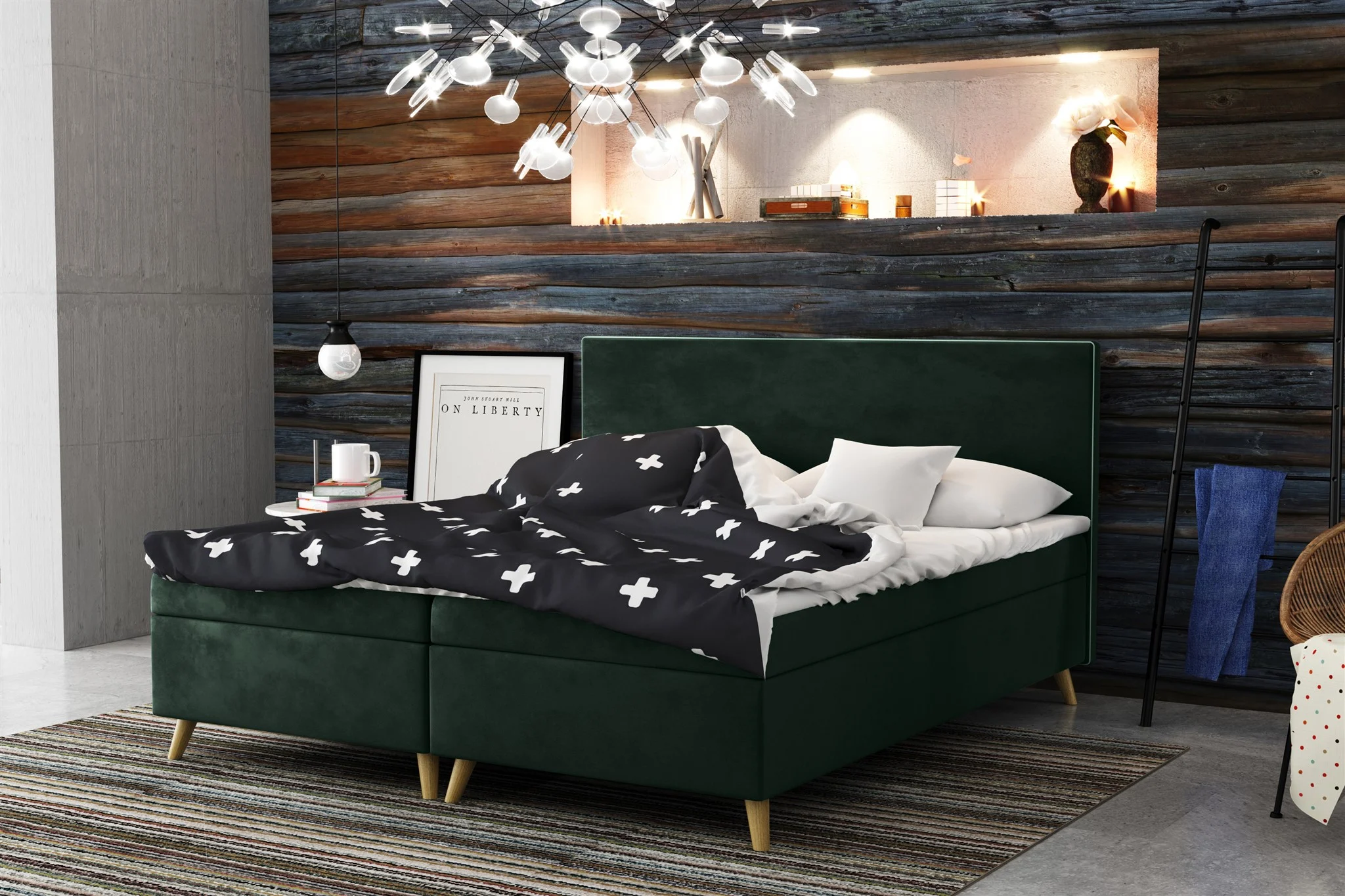 Boxspringbett Schlafzimmerbett Sileno 180x200cm in Stoff Riviera Grün - Fun Moebel