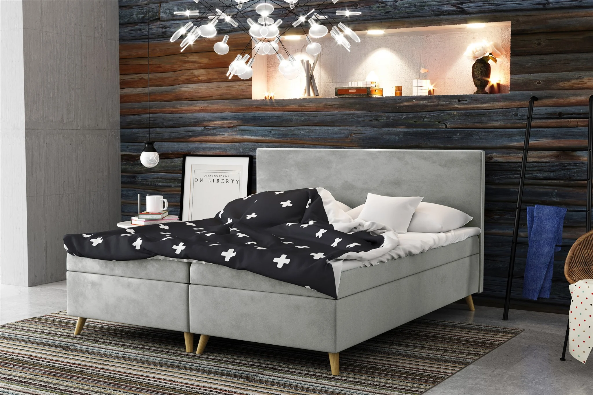 Boxspringbett Schlafzimmerbett Sileno 140x200cm in Stoff Riviera Grau - Fun Moebel