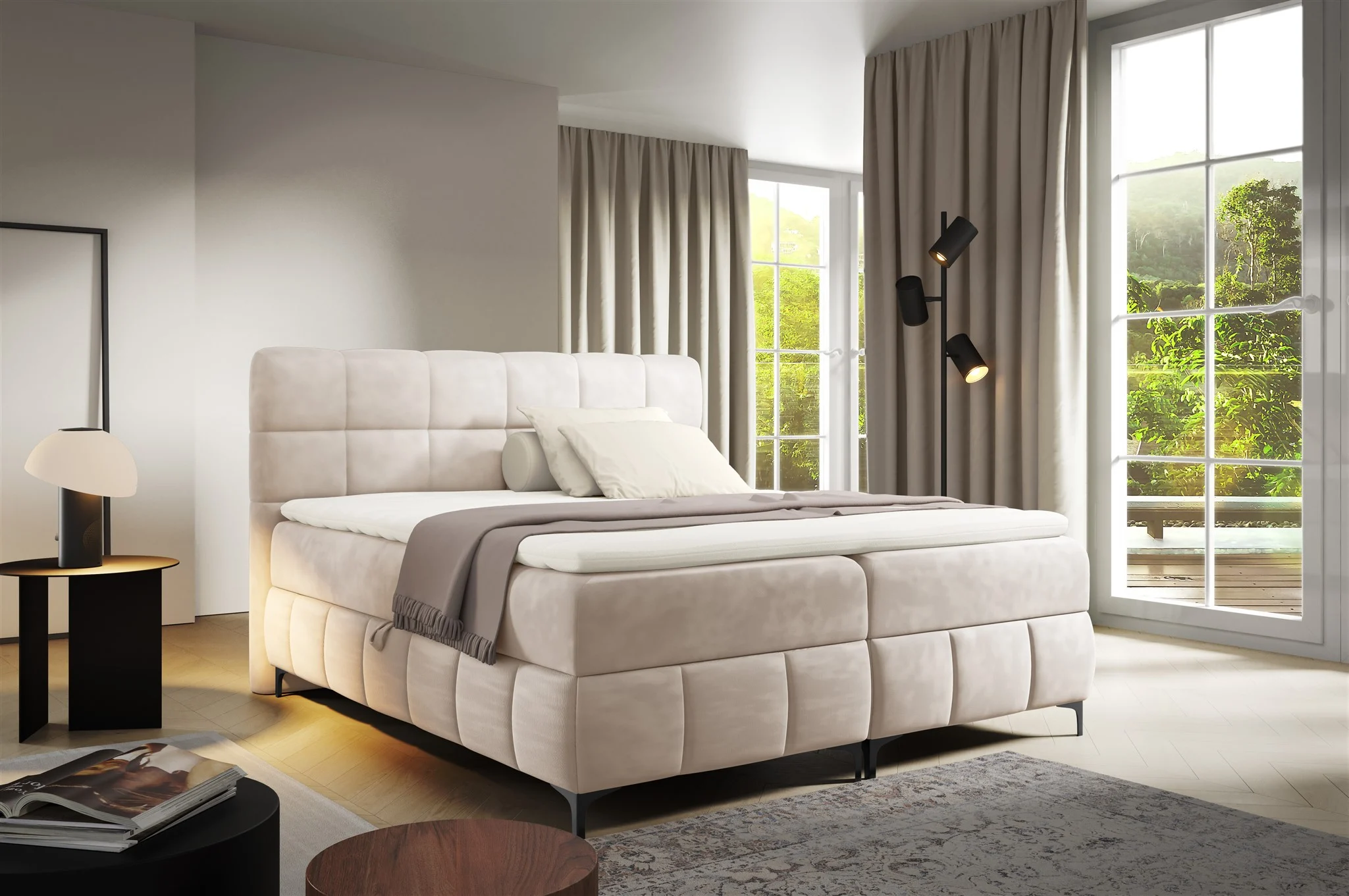 Boxspringbett Schlafzimmerbett SOPHIE 100x200cm Stoff Salvador Beige - Fun Möbel