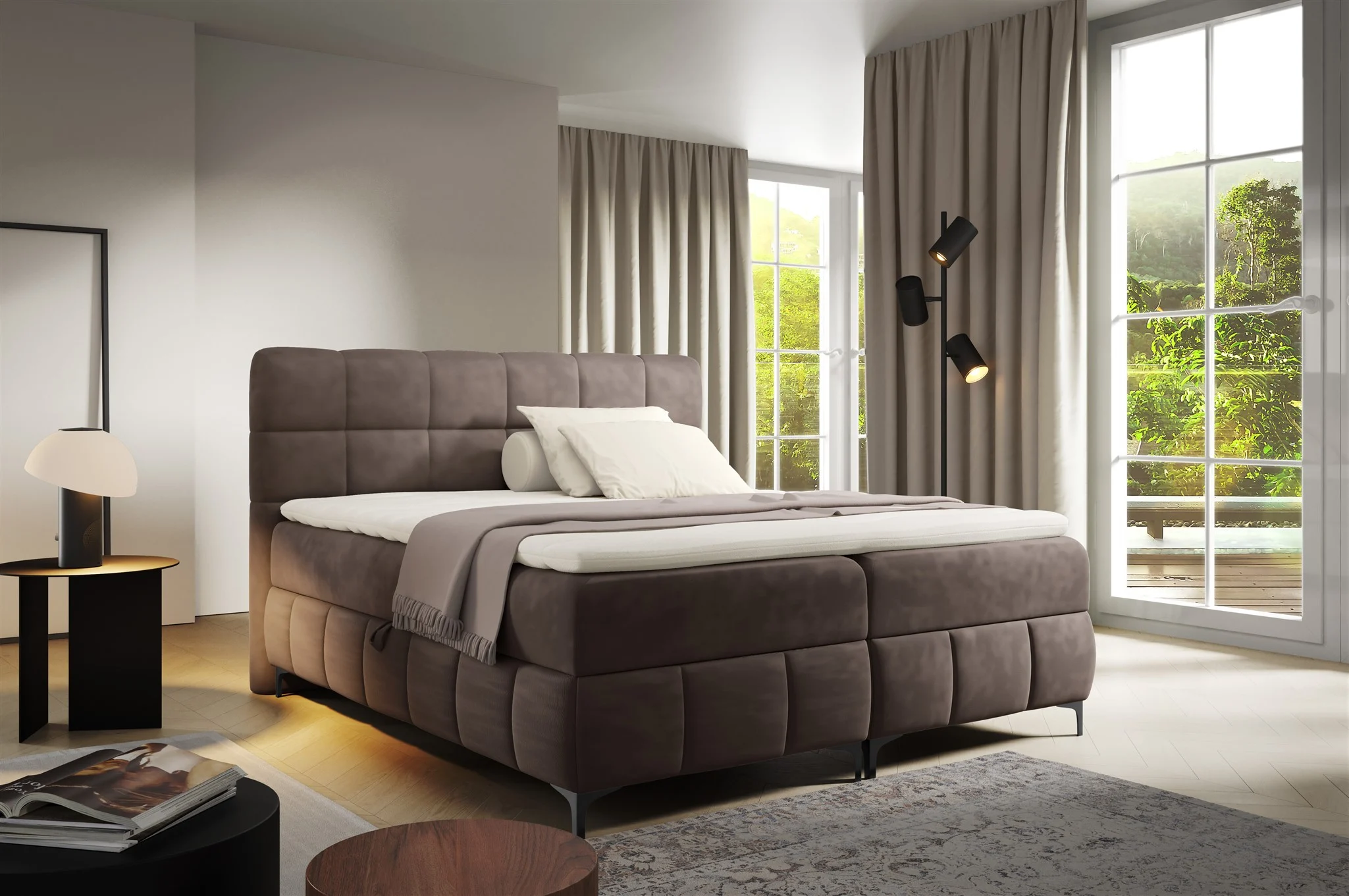 Boxspringbett Schlafzimmerbett SOPHIE 140x200cm Stoff Salvador Schokobraun - Fun Möbel