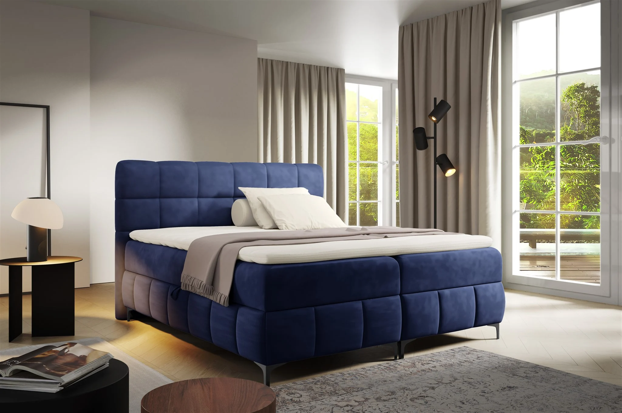 Boxspringbett Schlafzimmerbett SOPHIE 120x200cm Stoff Salvador Dunkelblau - Fun Möbel
