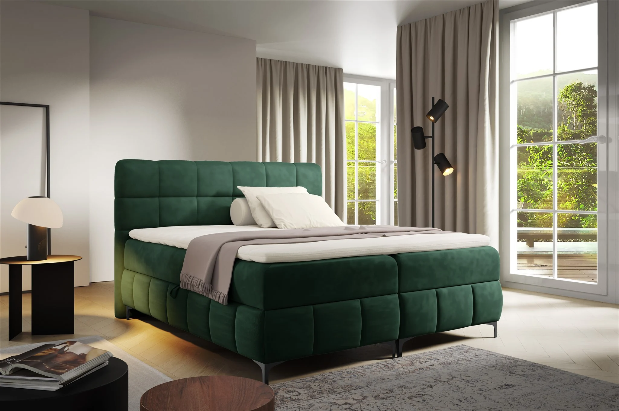 Boxspringbett Schlafzimmerbett SOPHIE 120x200cm Stoff Salvador Flaschengrün - Fun Möbel