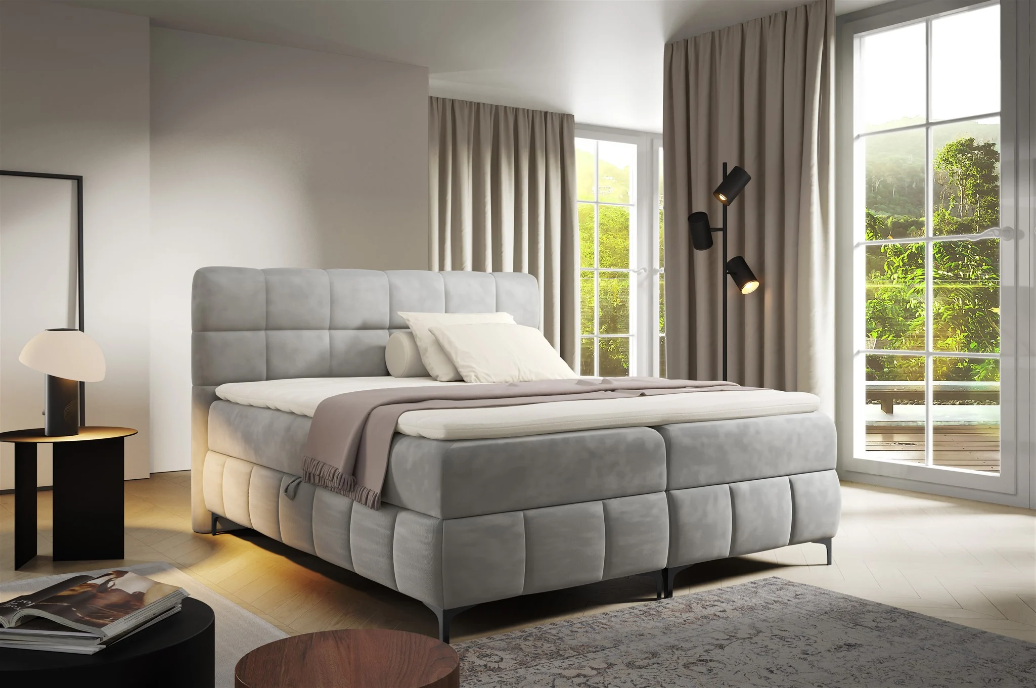 Boxspringbett Schlafzimmerbett SOPHIE 140x200cm Stoff Salvador Silbergrau - Fun Möbel