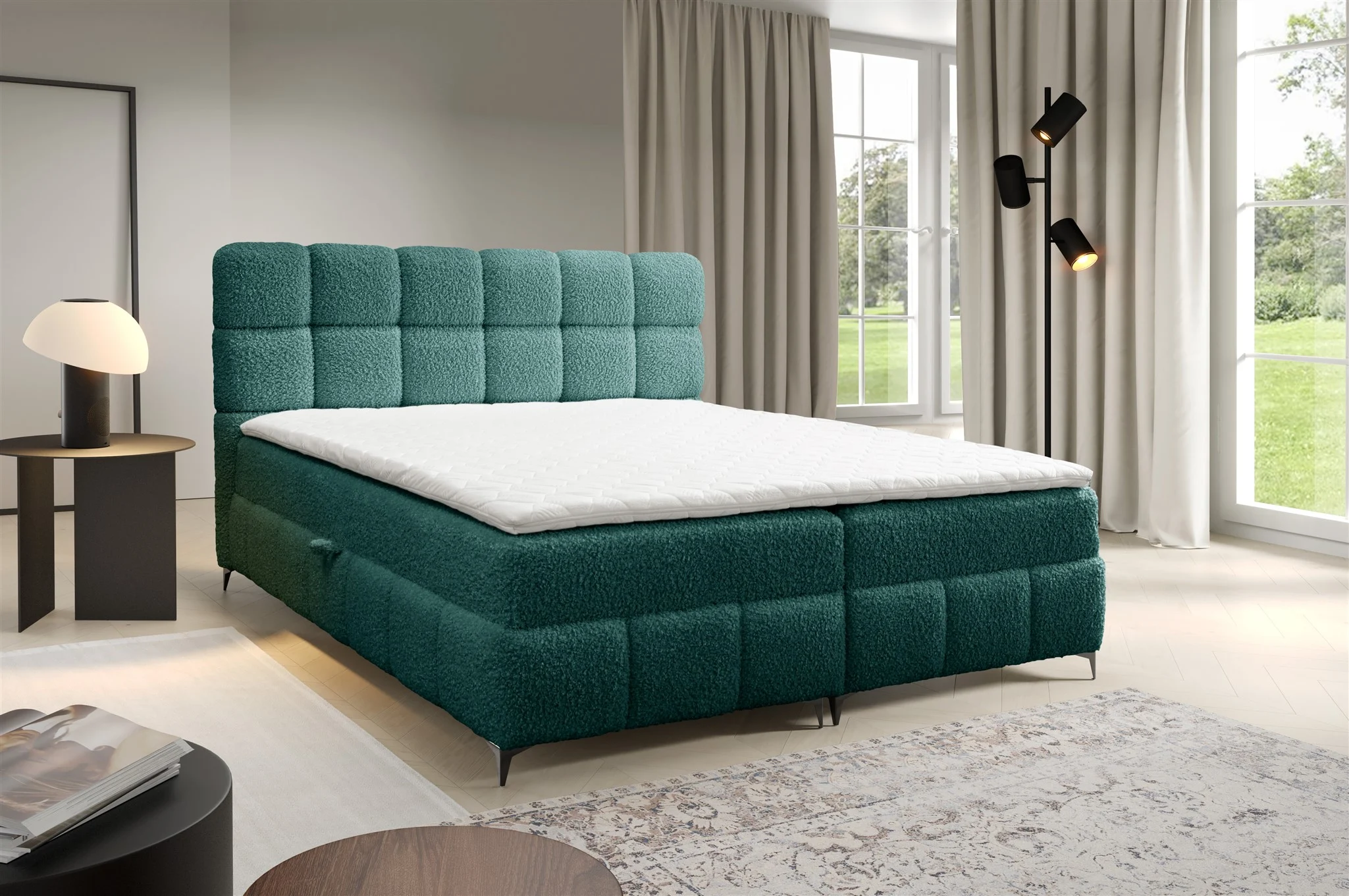 Boxspringbett Bett Schlafzimmerbett SOPHIE 160x200cm Stoff Rolf Türkis - Fun Möbel