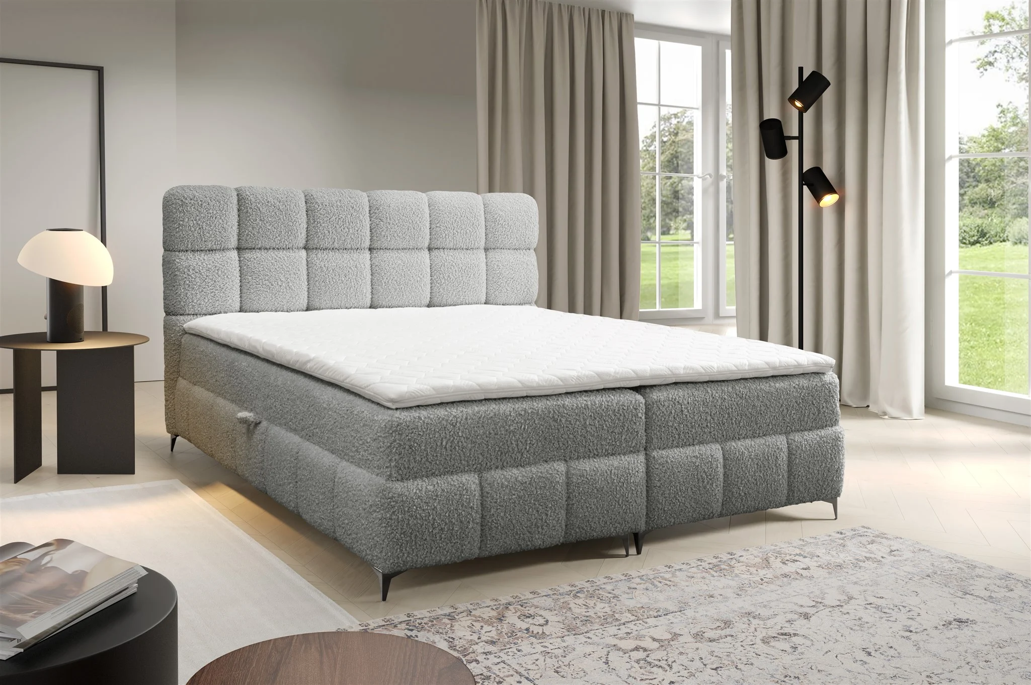 Boxspringbett Bett Schlafzimmerbett SOPHIE 120x200cm Stoff Rolf Hellgrau - Fun Möbel