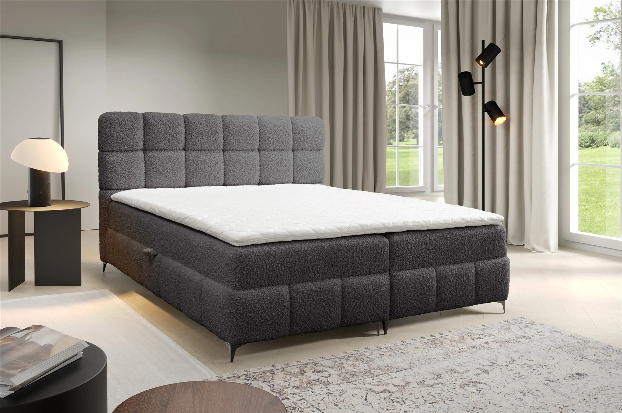 Boxspringbett Bett Schlafzimmerbett SOPHIE 100x200cm Stoff Rolf Anthrazit - Fun Möbel