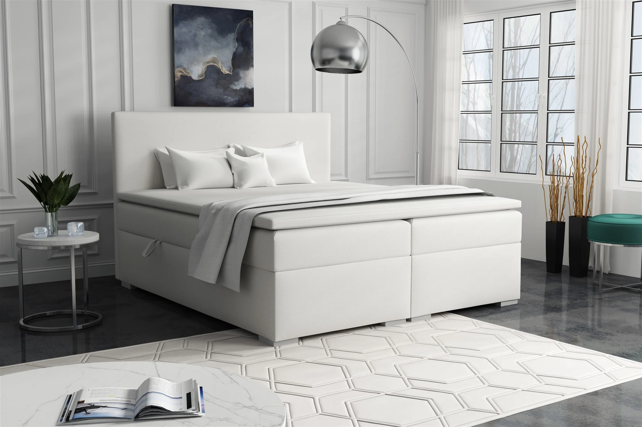 Boxspringbett Schlafzimmerbett SOREL 140x200cm Stoff Aragon Ecru - Fun Möbel