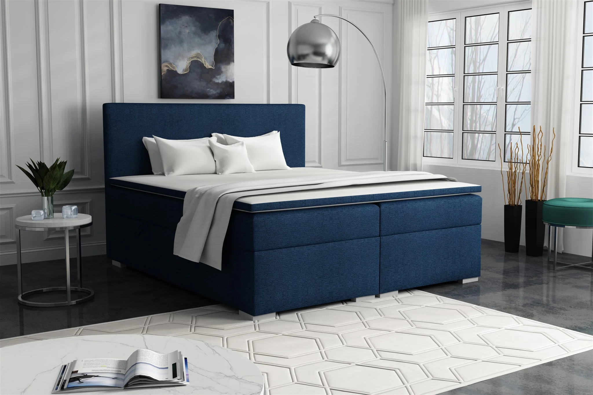 Boxspringbett Schlafzimmerbett SOREL 140x200cm Stoff Aragon Blau - Fun Möbel