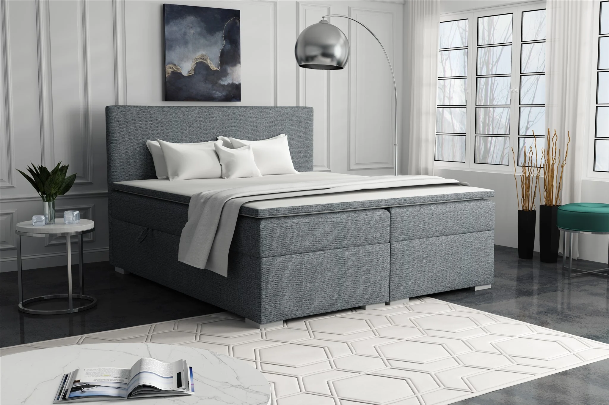 Boxspringbett Schlafzimmerbett SOREL 160x200cm Stoff Aragon Grau - Fun Möbel