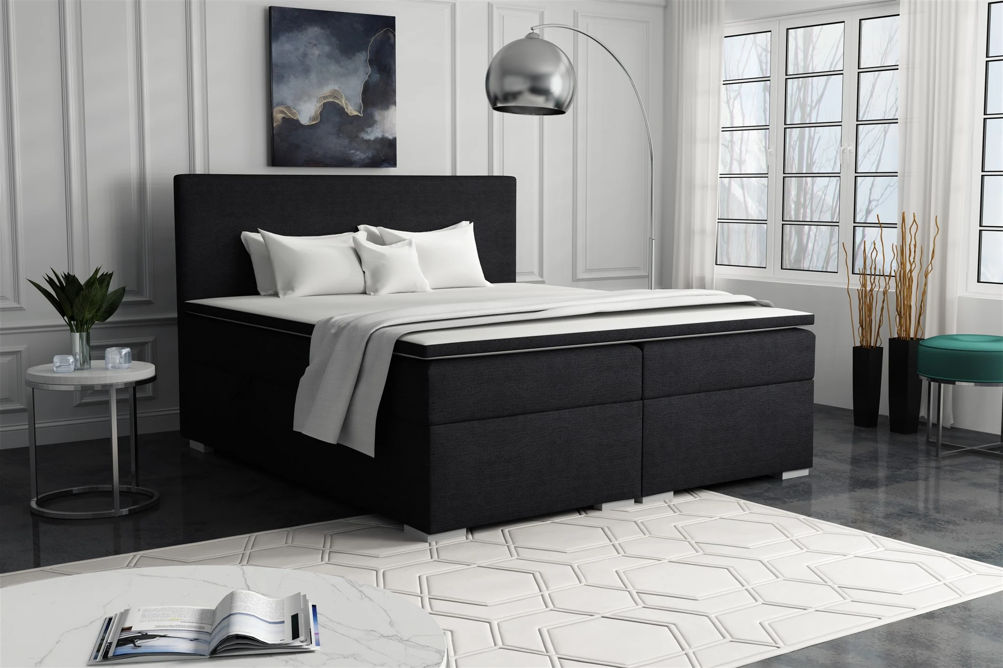 Boxspringbett Schlafzimmerbett SOREL 140x200cm Stoff Aragon Anthrazit - Fun Möbel