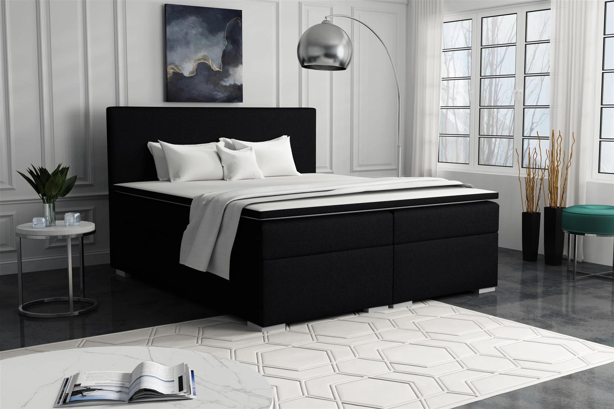Boxspringbett Schlafzimmerbett SOREL 140x200cm Stoff Inari Schwarz - Fun Möbel