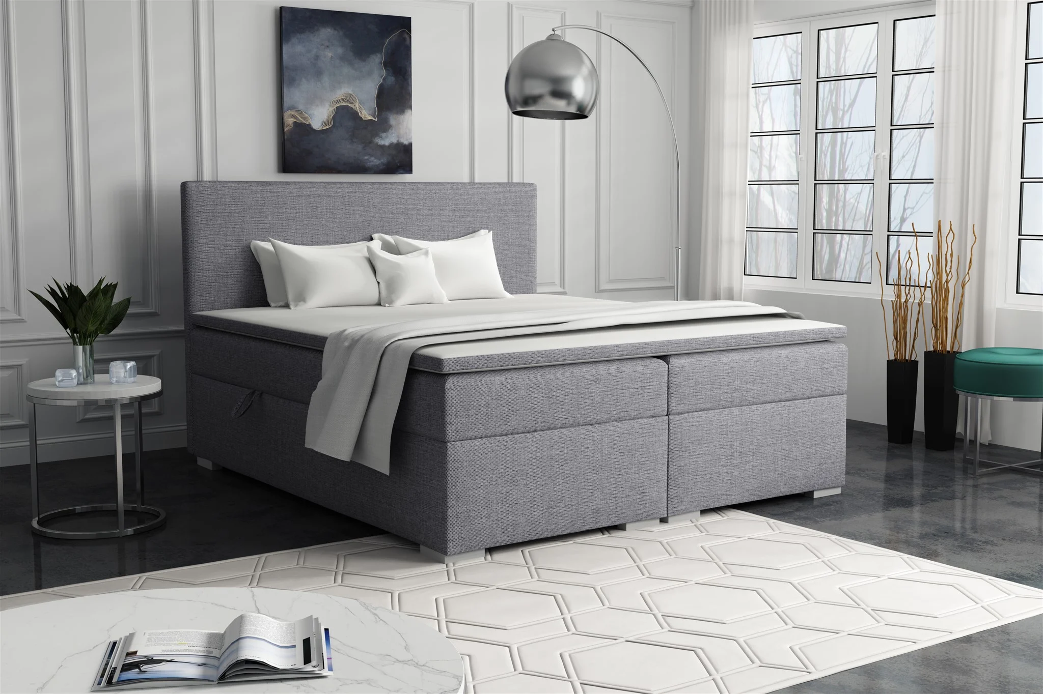 Boxspringbett Schlafzimmerbett SOREL 160x200cm Stoff Inari Grau - Fun Möbel