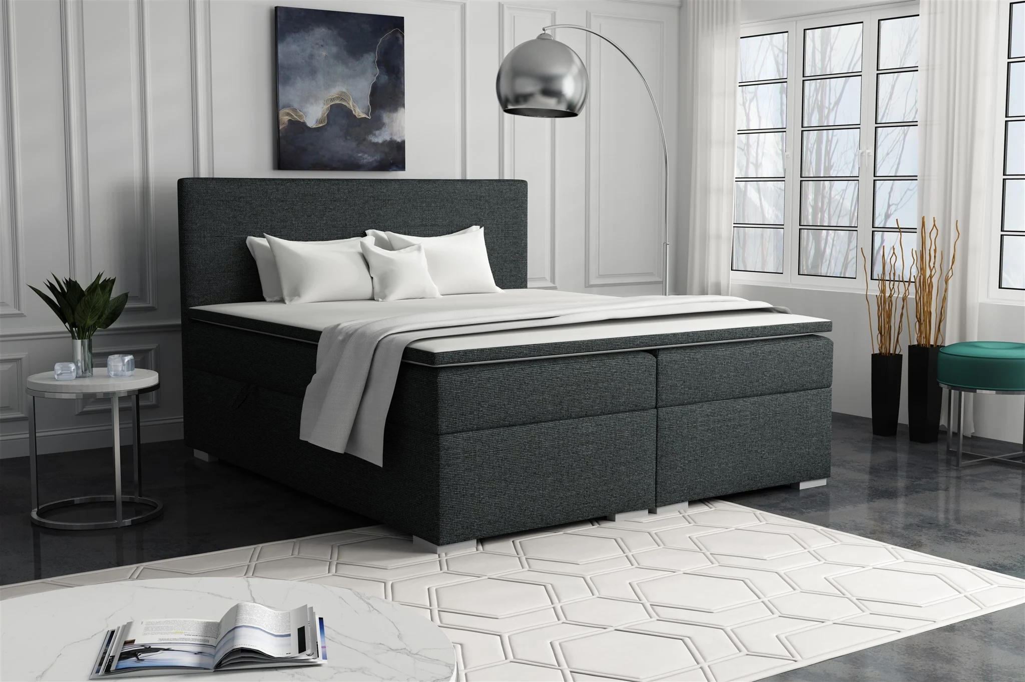 Boxspringbett Schlafzimmerbett SOREL 140x200cm Stoff Inari Dunkelgrau - Fun Möbel