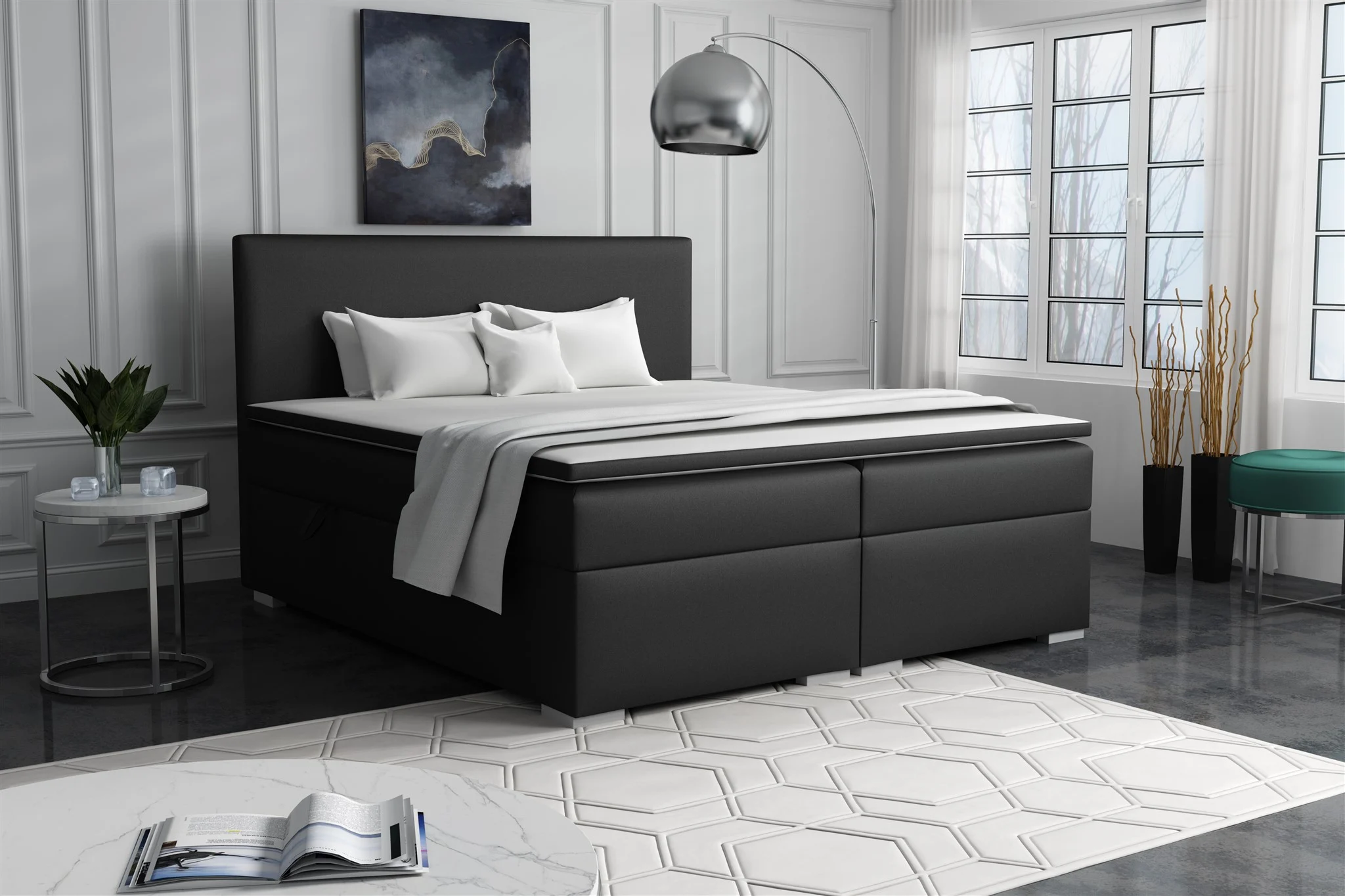 Boxspringbett Schlafzimmerbett SOREL 140x200cm Kunstleder Soft Schwarz - Fun Möbel