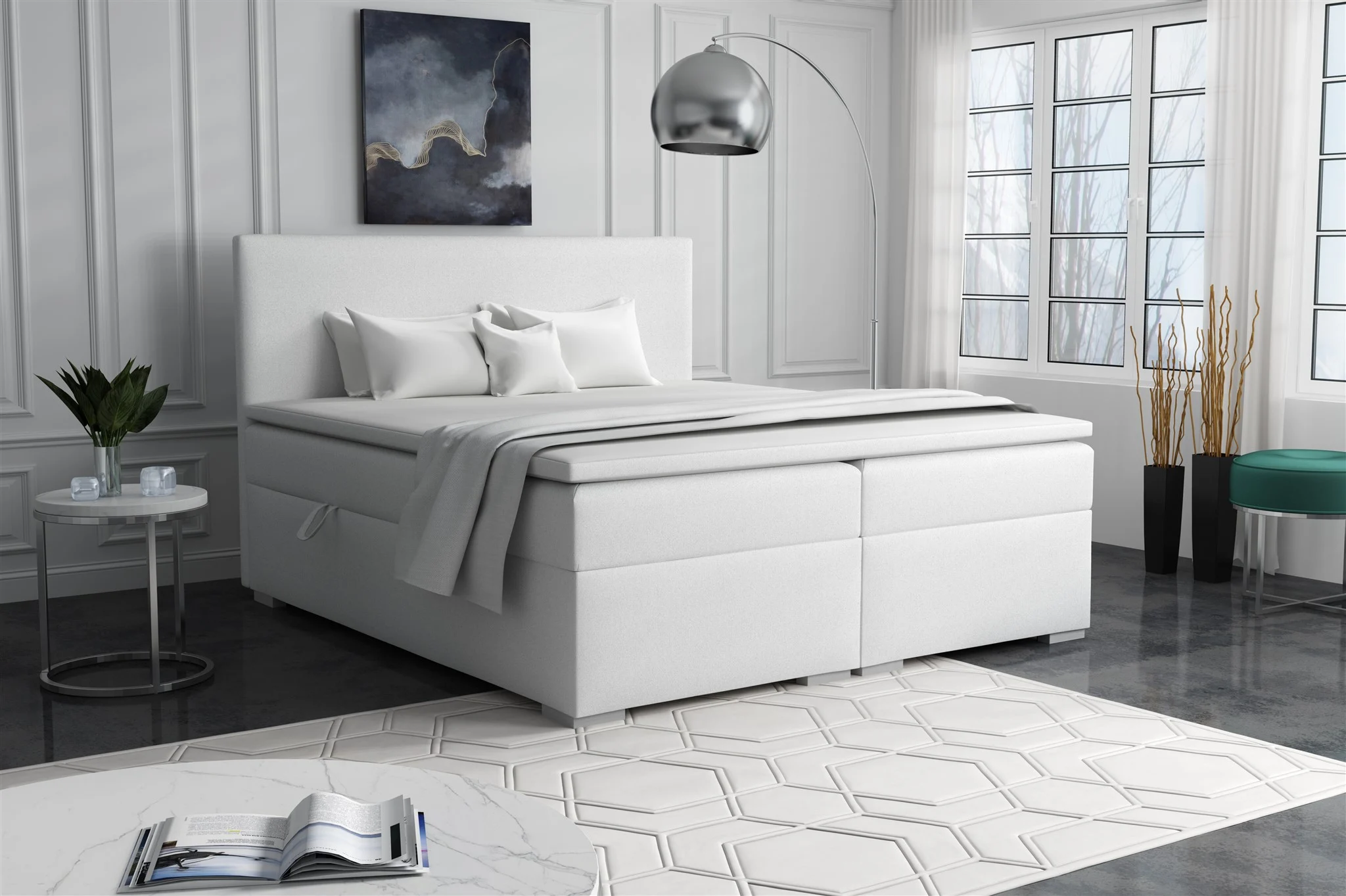 Boxspringbett Schlafzimmerbett SOREL 140x200cm Kunstleder Soft Weiss - Fun Möbel