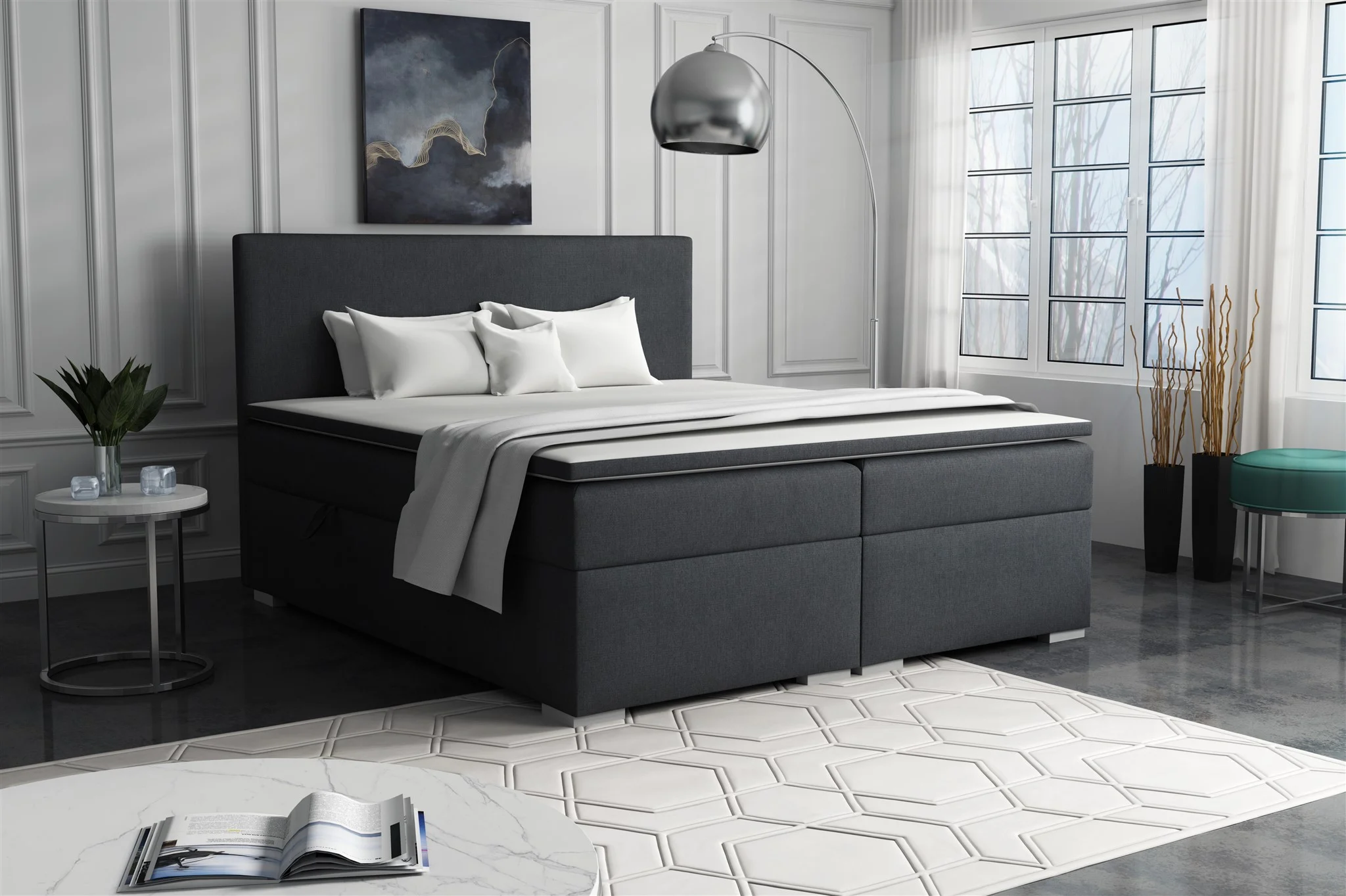 Boxspringbett Schlafzimmerbett SOREL 140x200cm Stoff Soro Schwarz - Fun Möbel